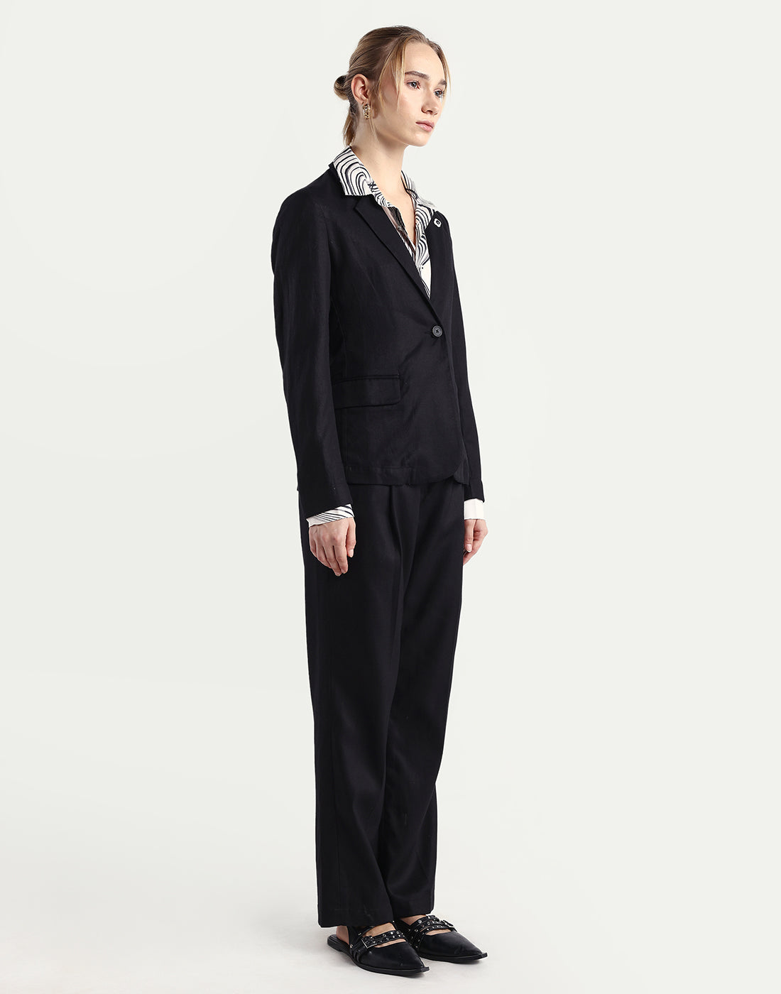 Rareism Women's Linzy-B Black 100% Linen Straight Plain Trouser