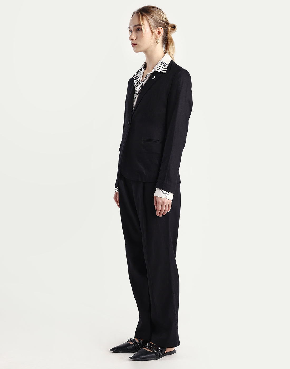 Rareism Women's Linzy-B Black 100% Linen Straight Plain Trouser