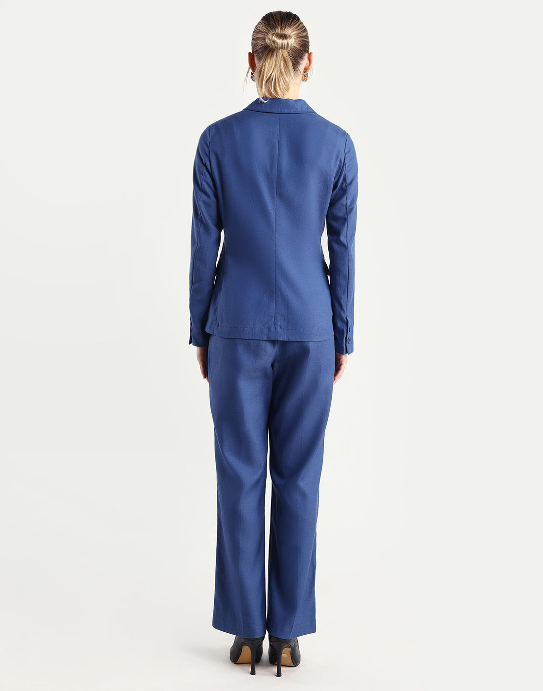 Rareism Women's Linzy-B Blue 100% Linen Straight Plain Trouser