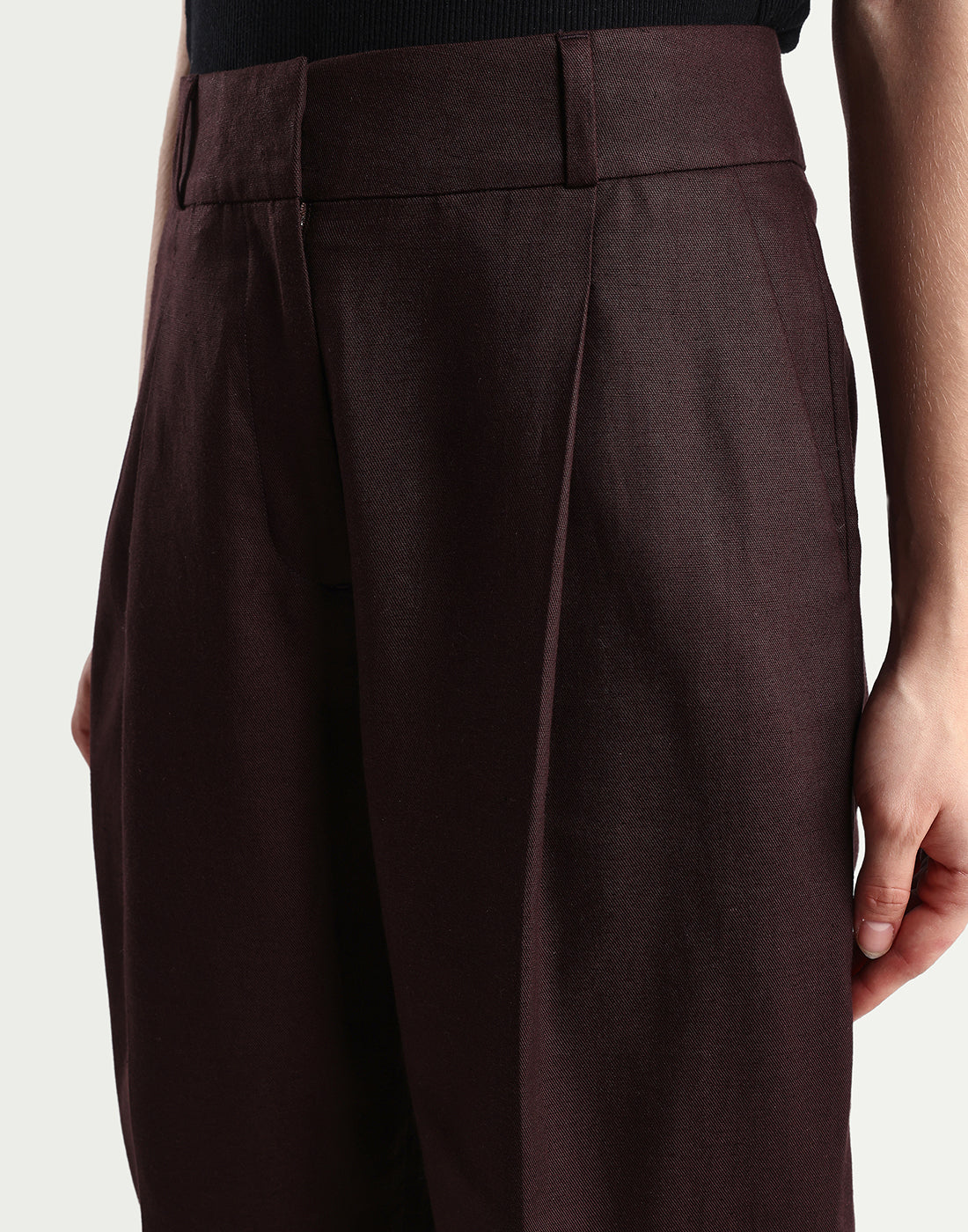 Rareism Women's Linzy-B Brown 100% Linen Straight Plain Trouser