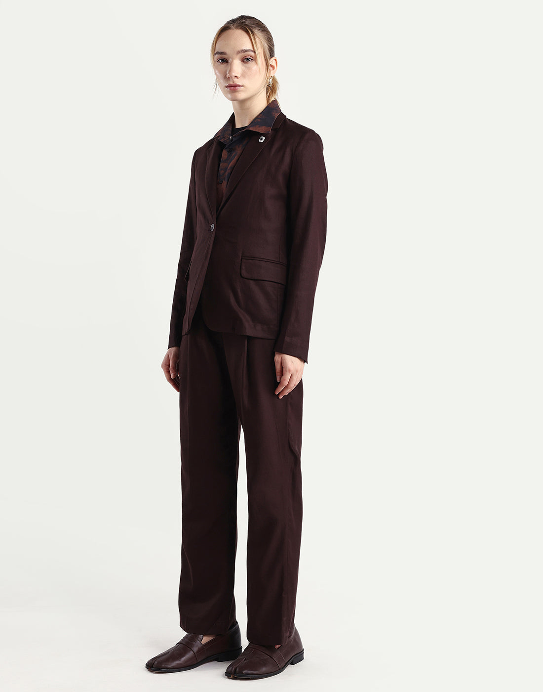 Rareism Women's Linzy-B Brown 100% Linen Straight Plain Trouser