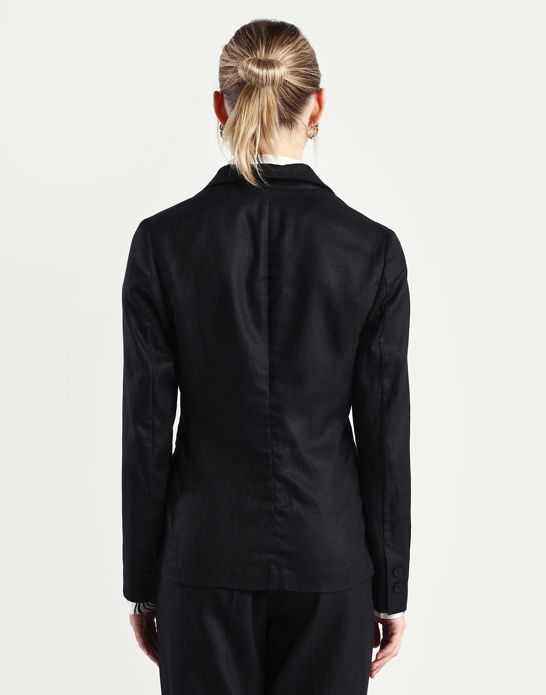 Rareism Women's Linzy-T Black 100% Linen Full Sleeve Lapel Neck Regular Plain Blazer