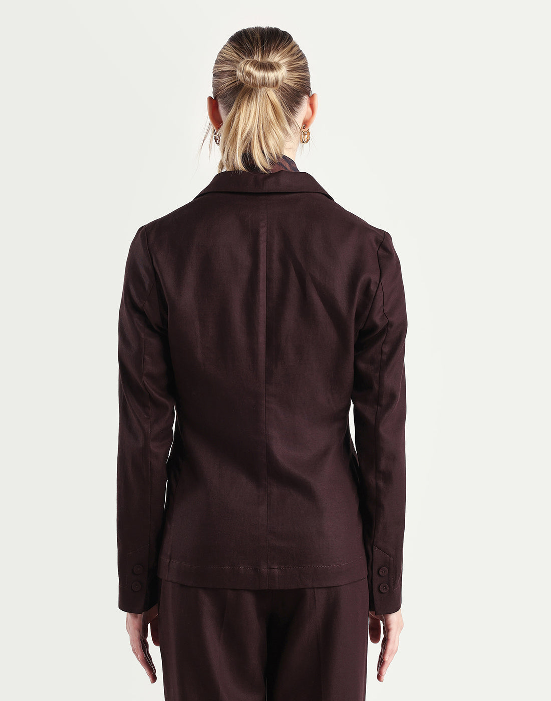 Rareism Women's Linzy-T Brown 100% Linen Full Sleeve Lapel Neck Regular Plain Blazer