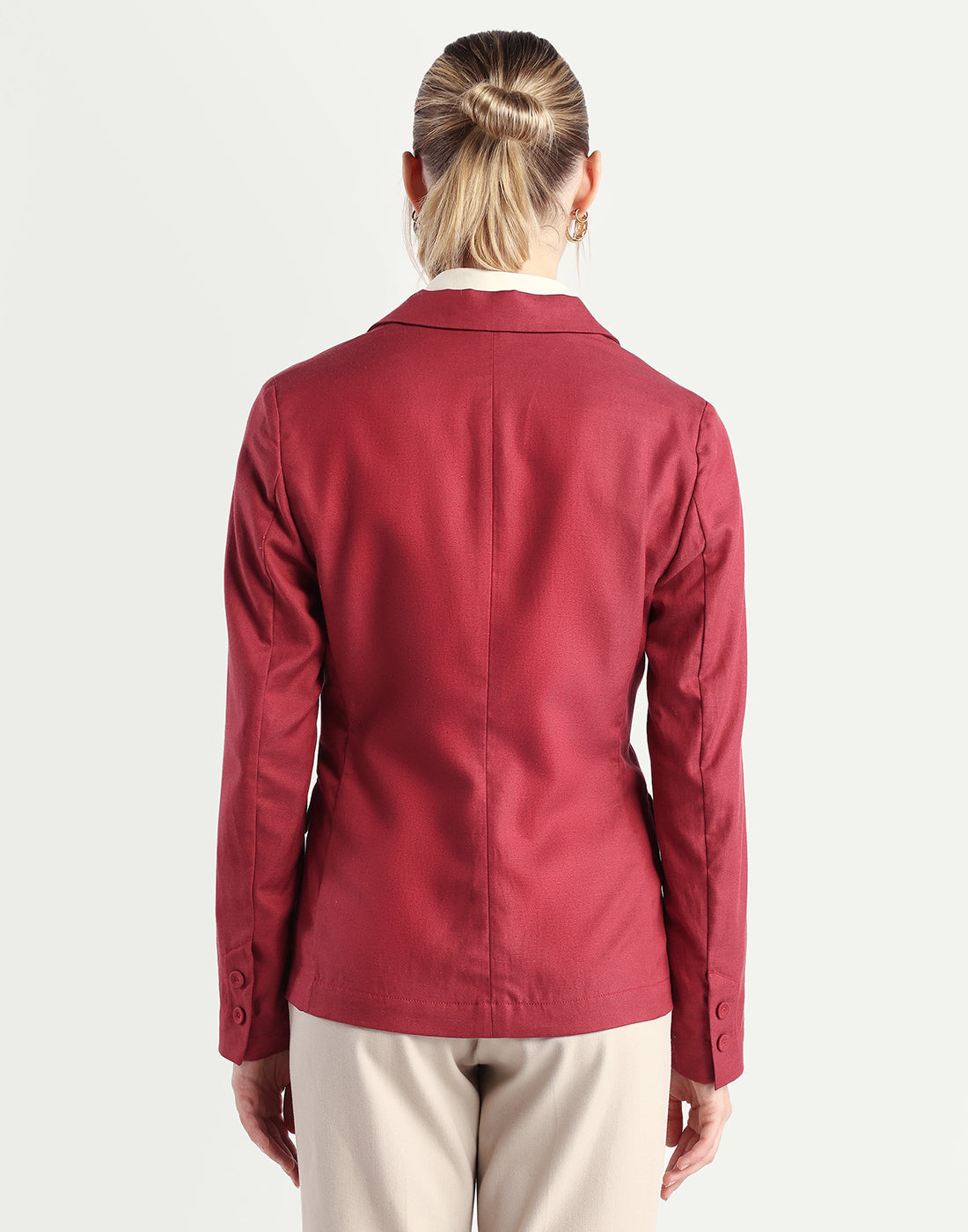 Rareism Women's Linzy-T Red 100% Linen Full Sleeve Lapel Neck Regular Plain Blazer