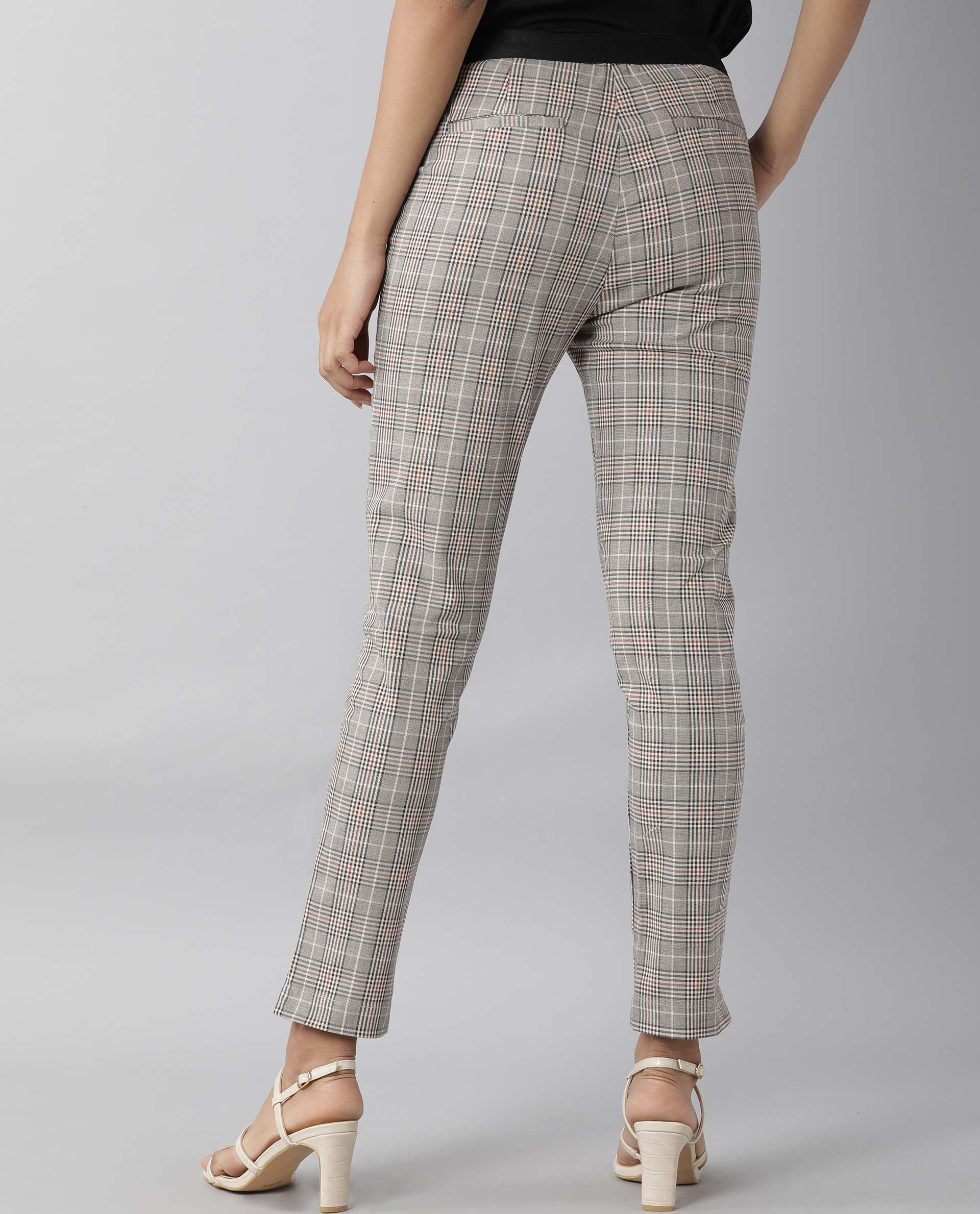 Rareism Womens Livon Beige Trouser High Waist Slim Fit Ankle Length