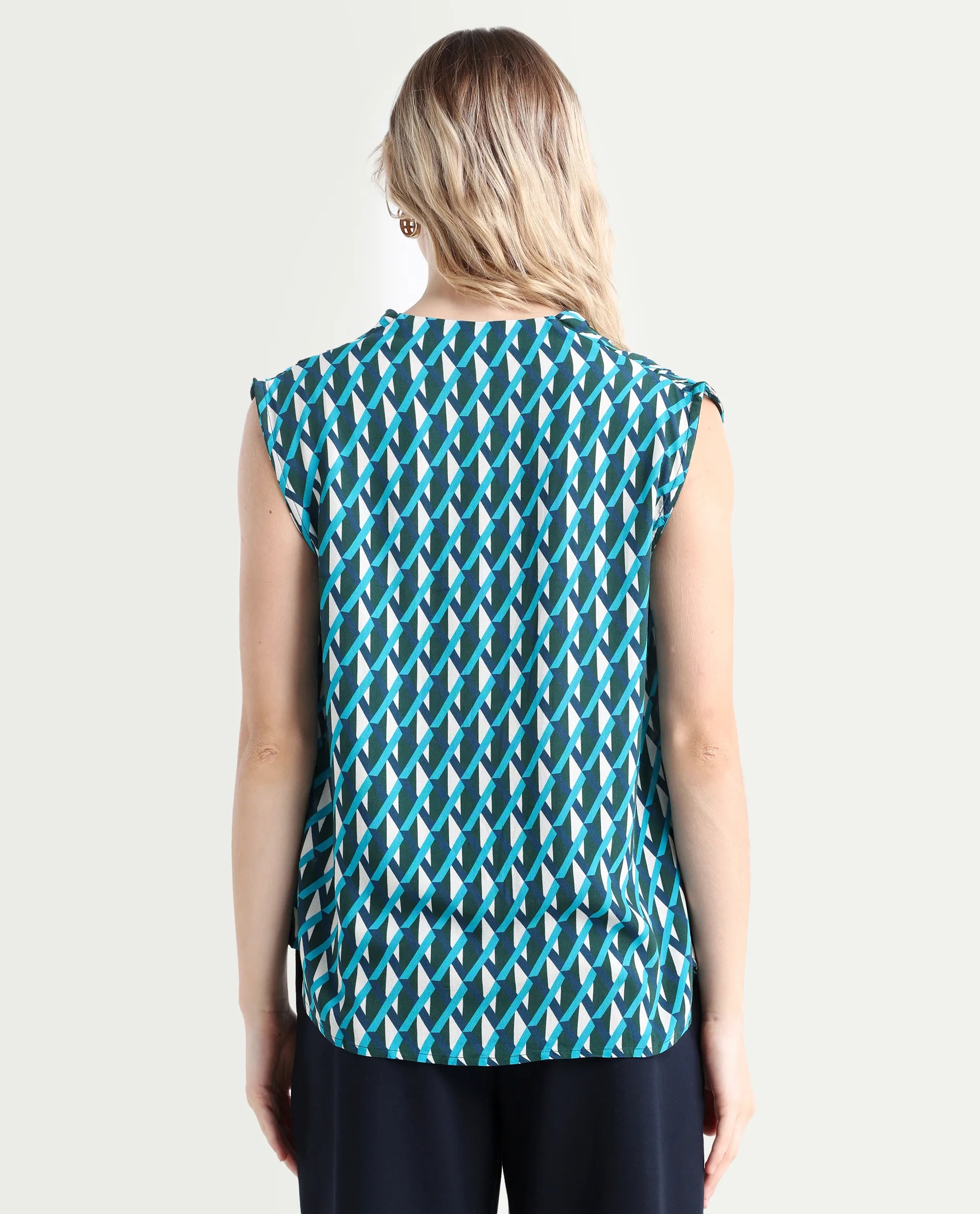 Rareism Women's Livon Multi Viscose Blend V-Neck Geometric Print Sleeveless Regular Fit Top