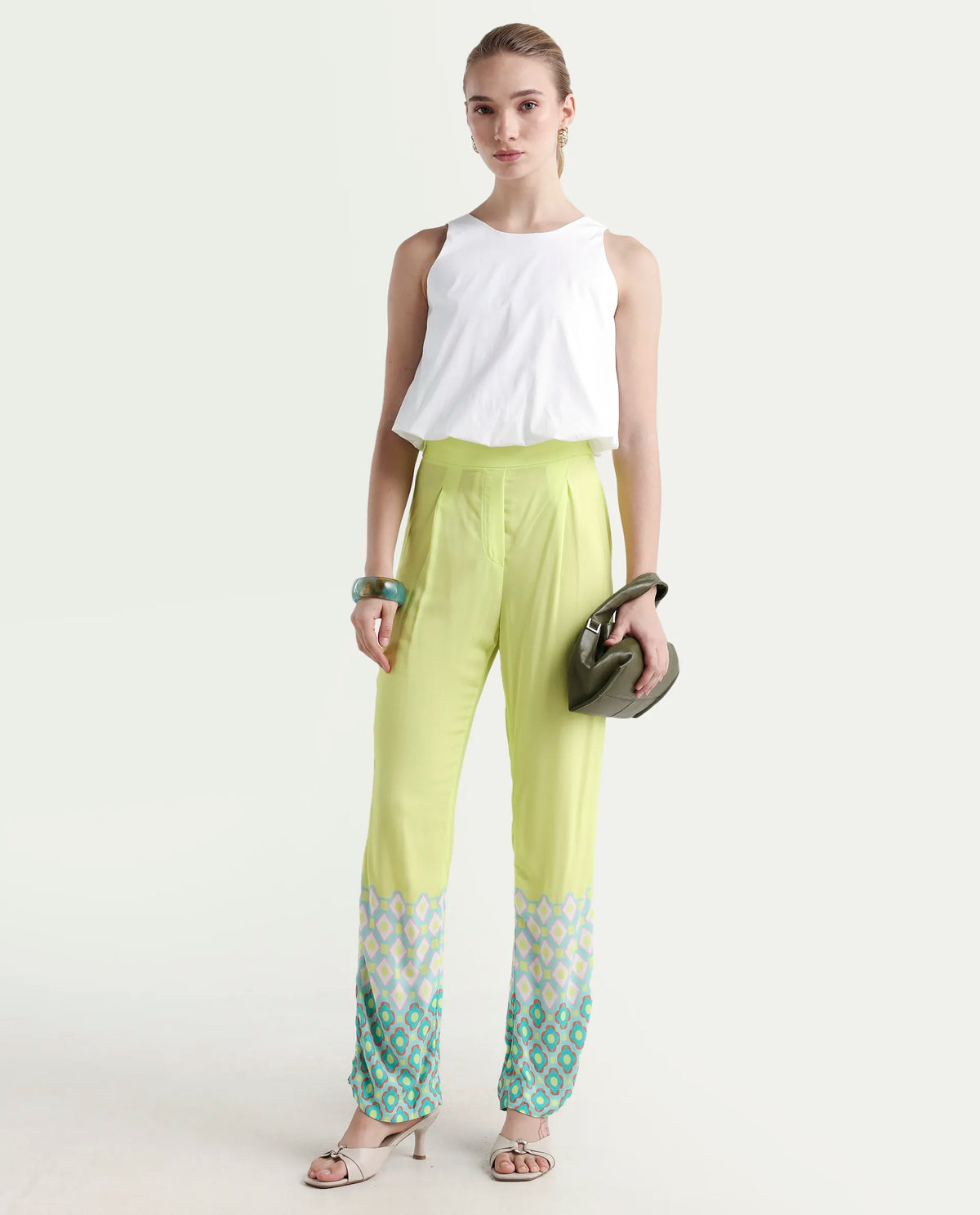 Rareism Women's Livorno Light Multi Viscose Blend Geometric Print Ankle Length Straight Fit Trouser