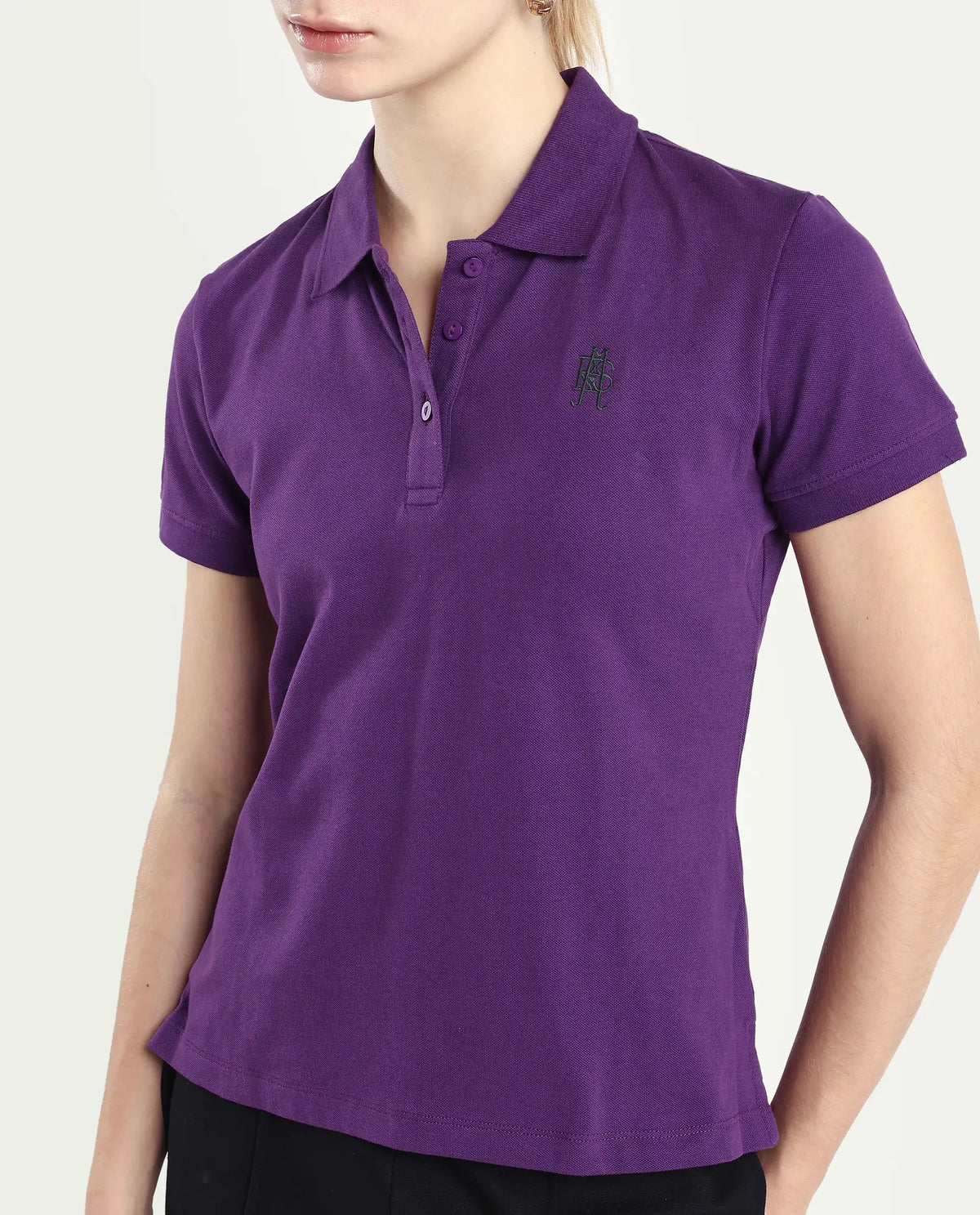 Rareism Women's Logan Purple Cotton Blend Polo Neck Plain Regular Fit Polo