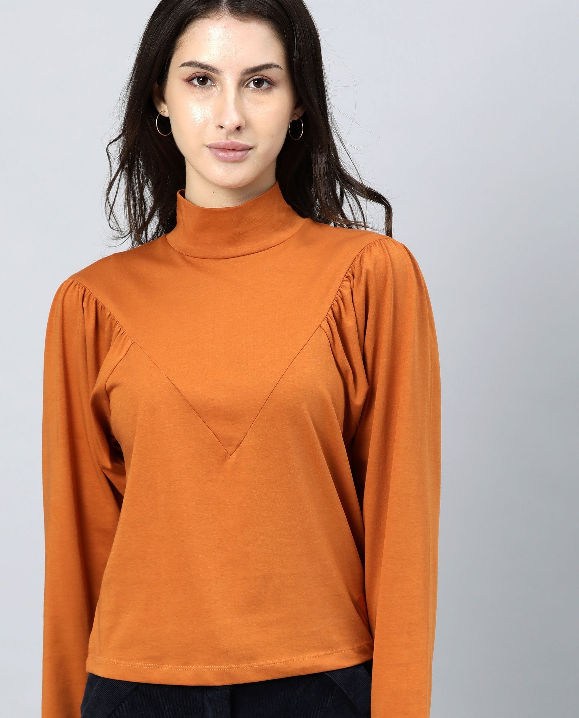 Rareism Women Lothy Rust T-Shirt Full Sleeves