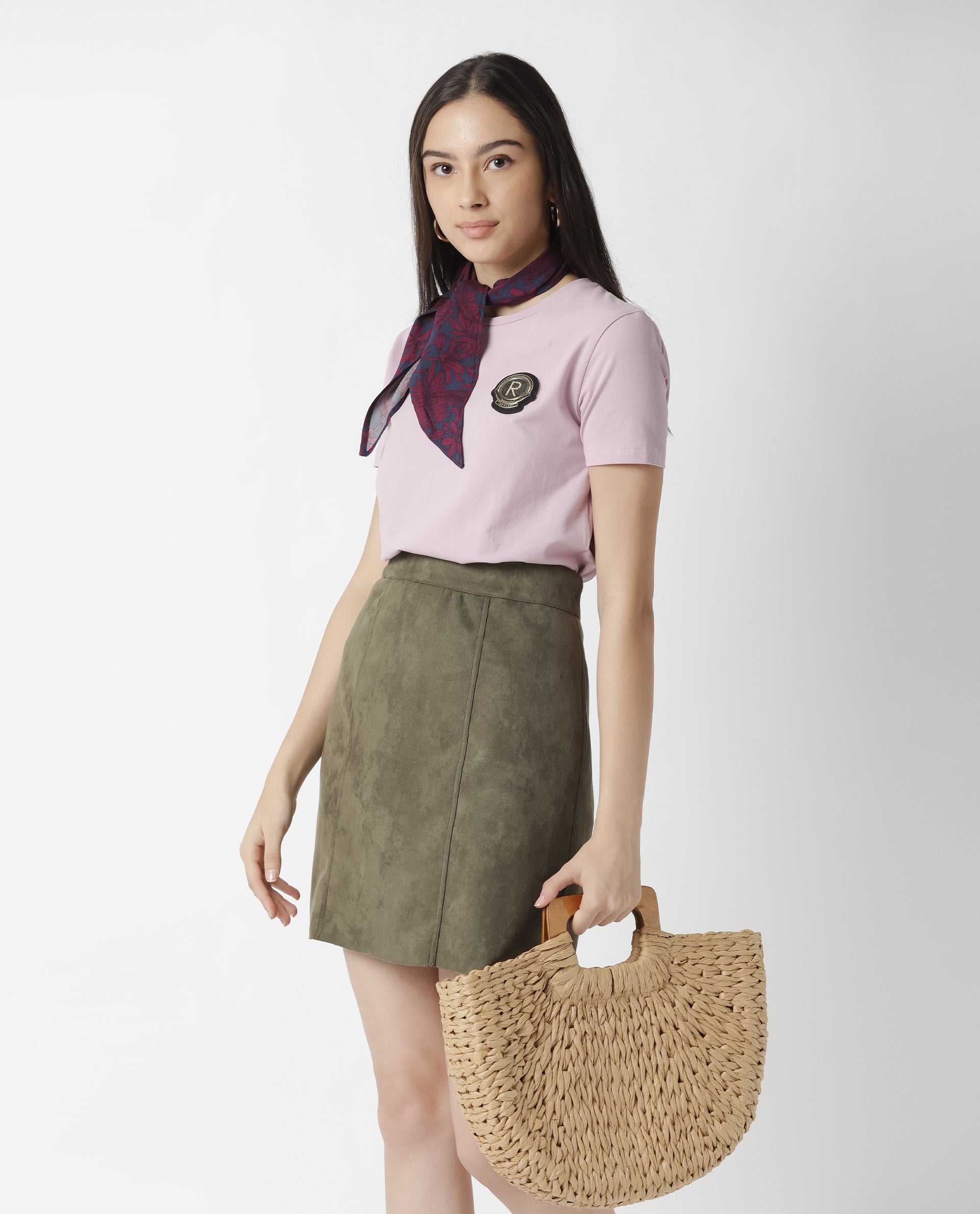 Rareism Women Fuji Pink Cotton Fabric Regular Fit Half Sleeves Graphic Print Crew Neck T-Shirt