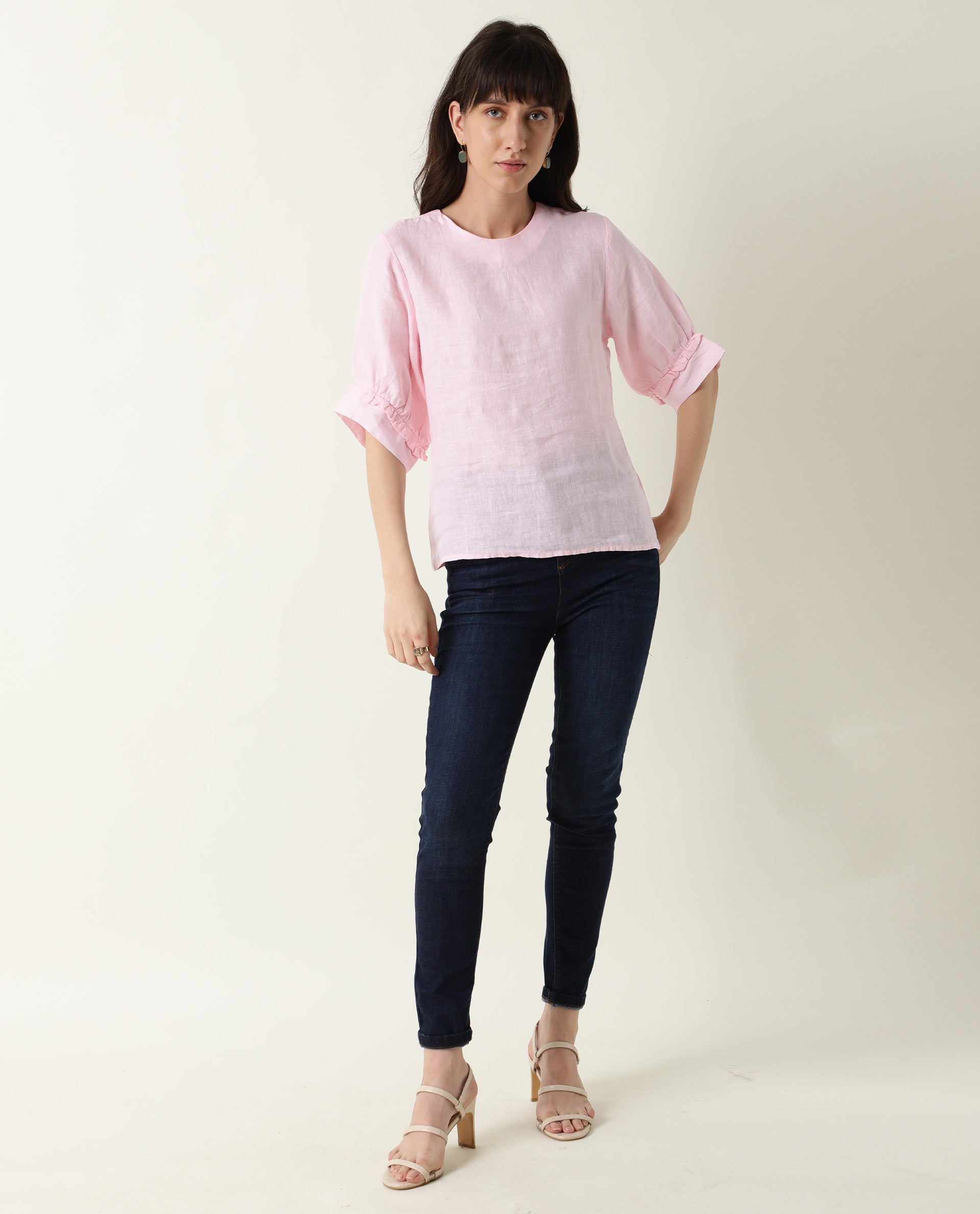 Rareism Women Bite Pink Top Short Sleeves Solid