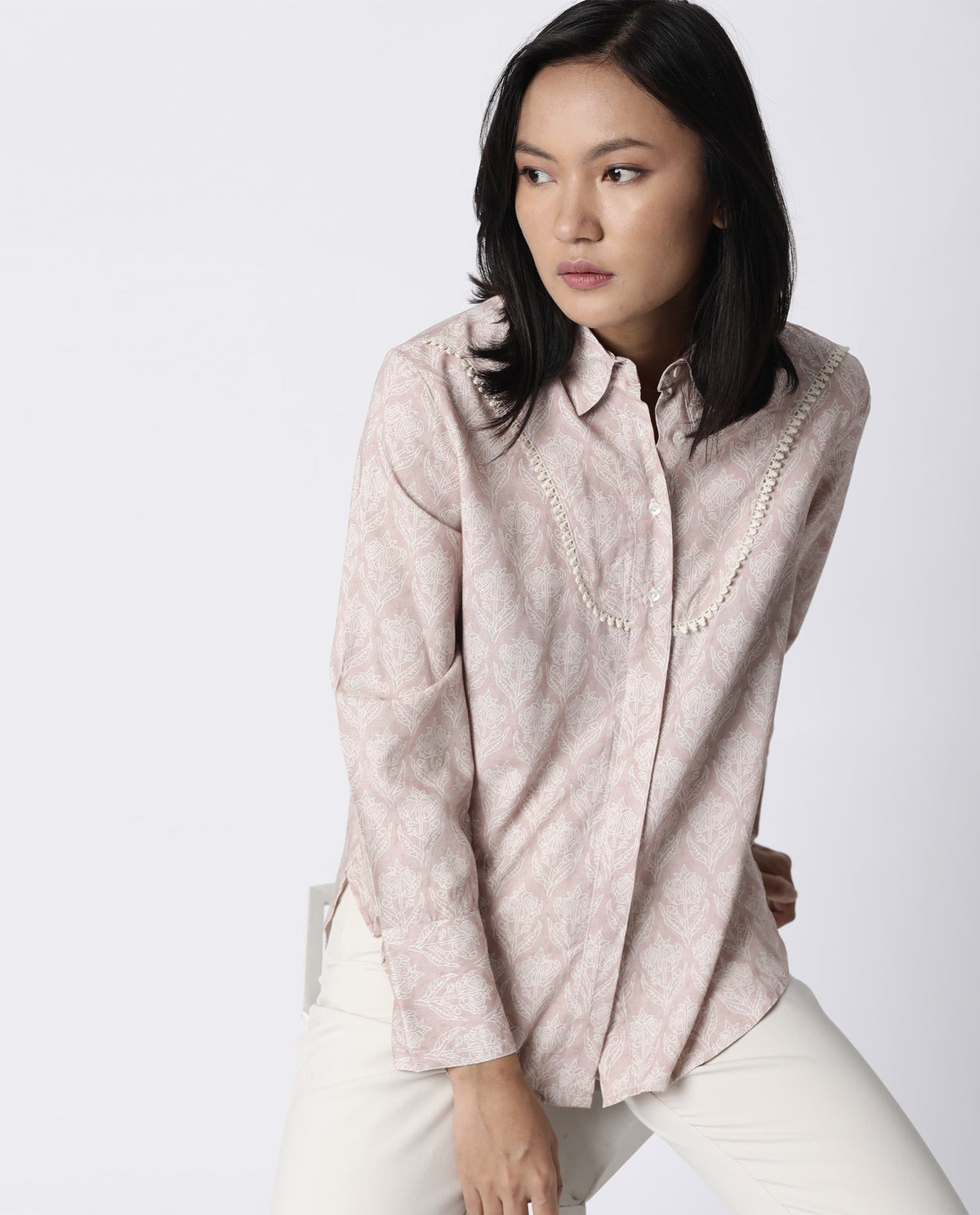 Rareism Women Pretty Pink Top Full Sleeves Printed