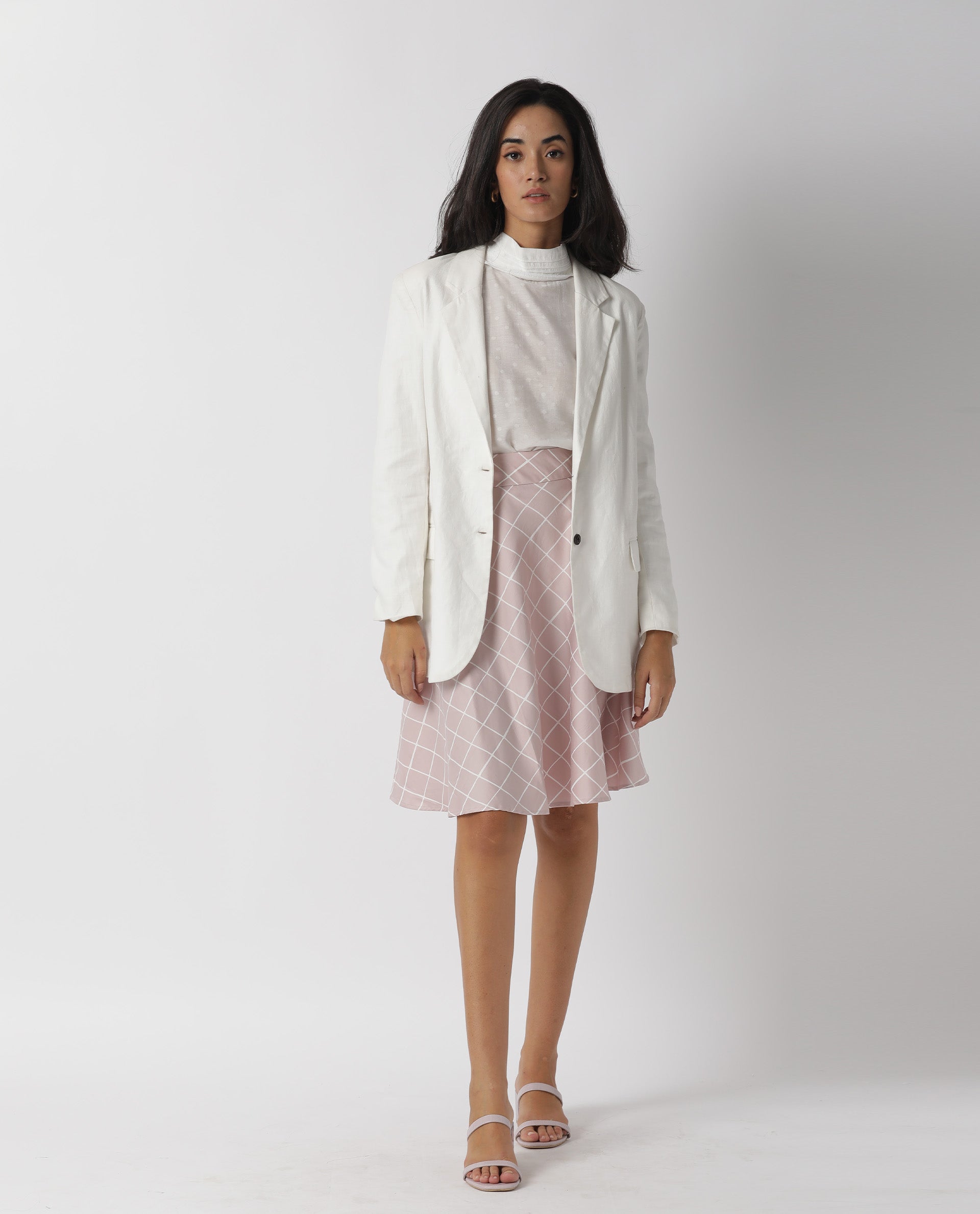 Rareism Women's Dent Pink Checked Knee Length Regular Fit Skirt