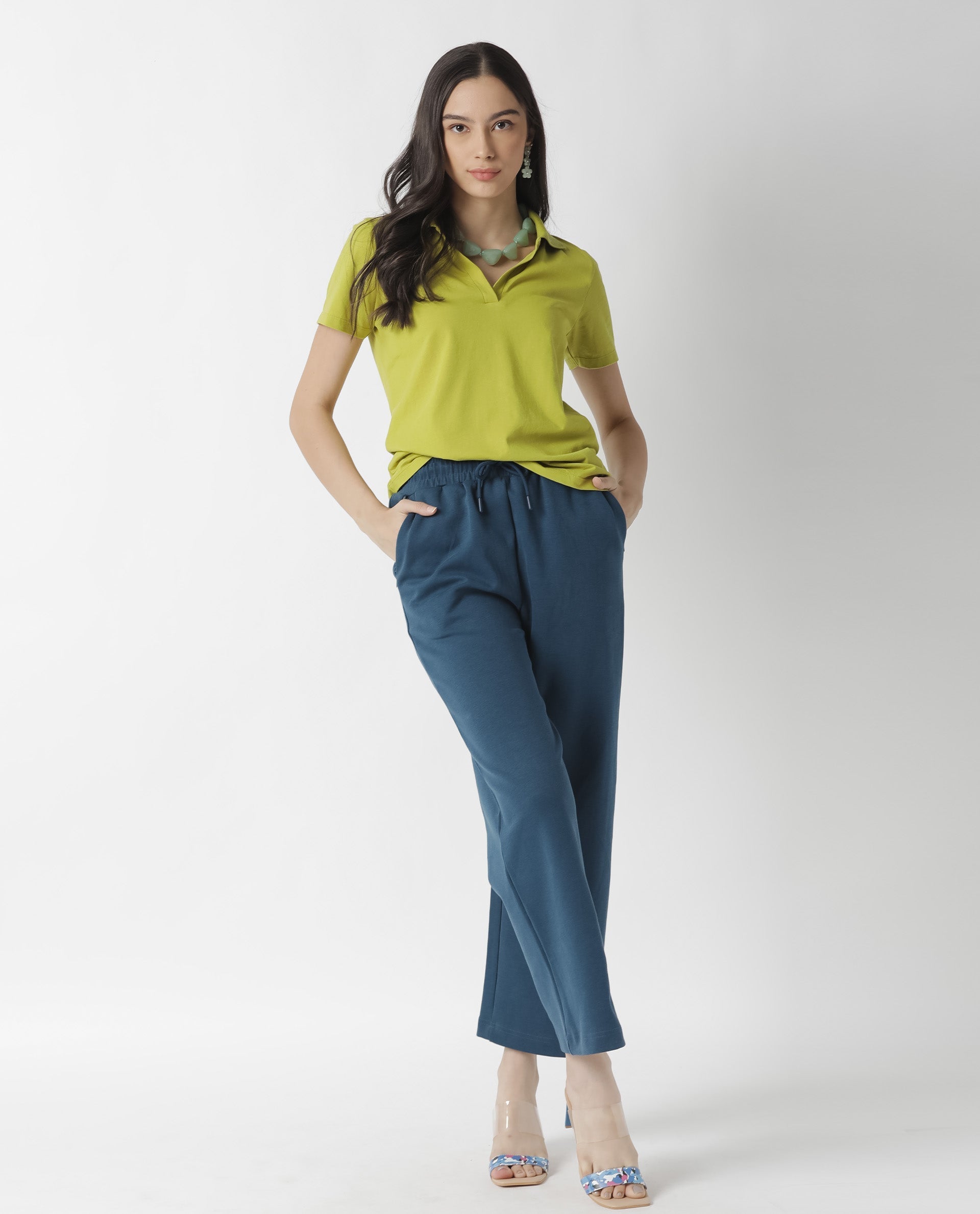 Rareism Womens Candid Green Polo Cotton Fabric Regular Fit Half Sleeve Collared Neck