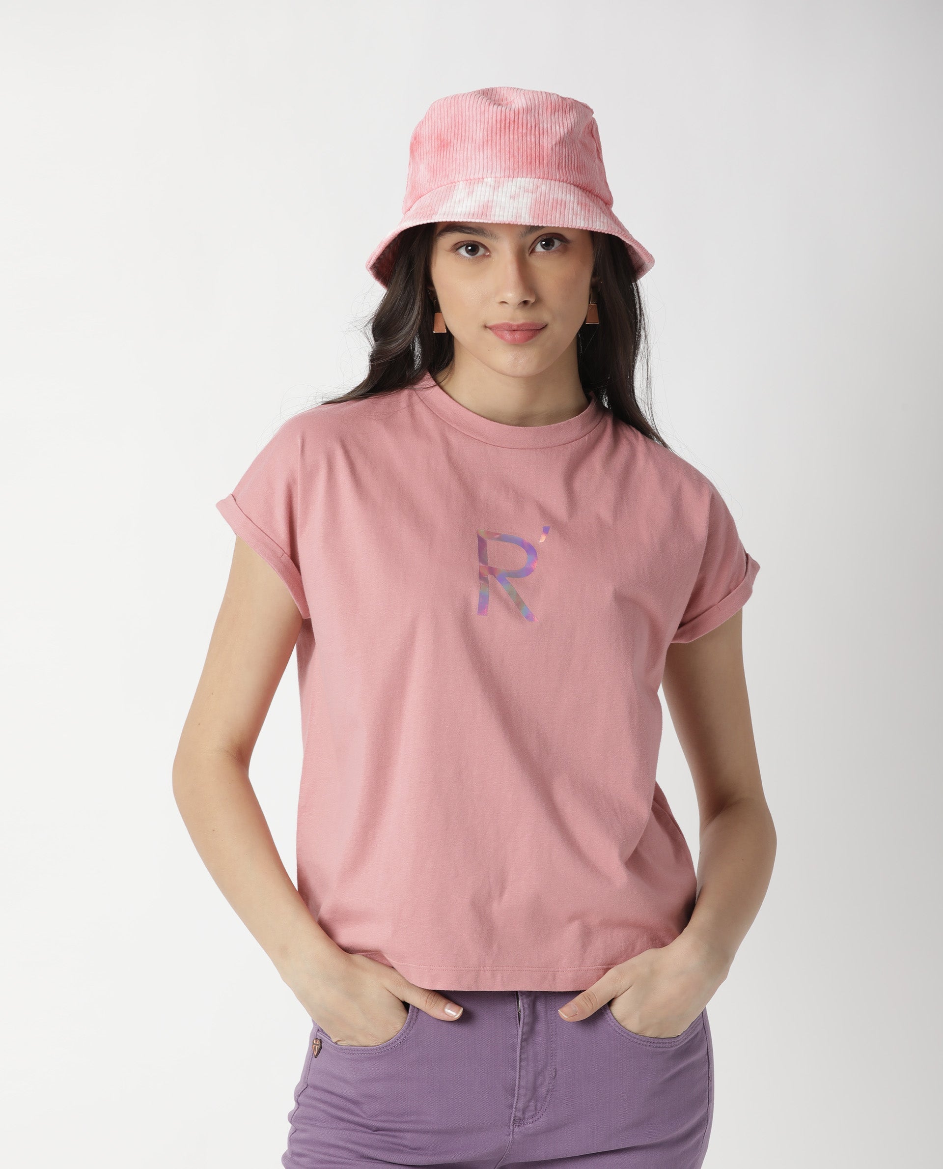 Rareism Women Rad Pink Cotton Fabric Regular Fit Half Sleeves Graphic Print Crew Neck T-Shirt