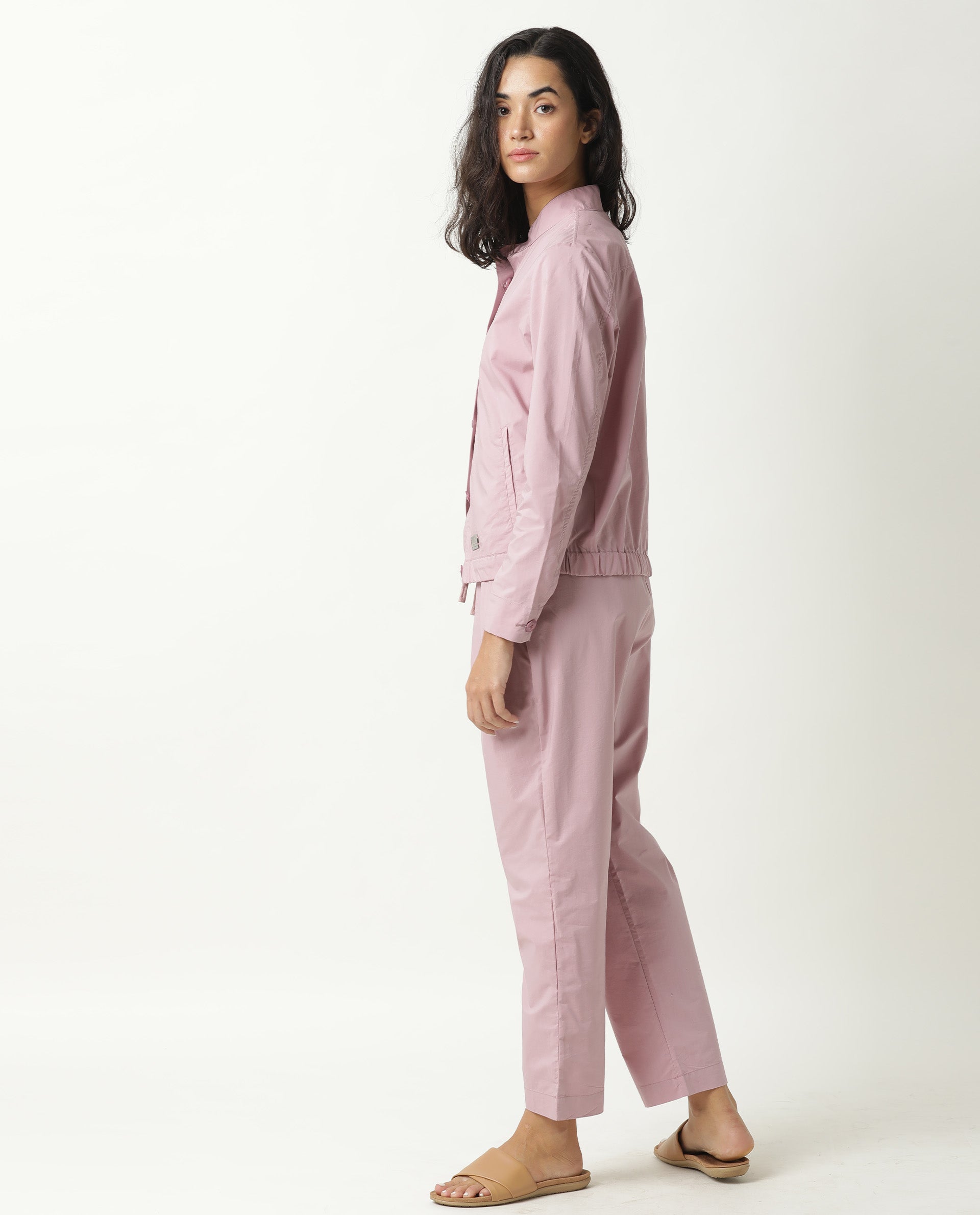 Rareism Women's Juven Purple Polyester Blend Plain Ankle Length Tapered Trouser