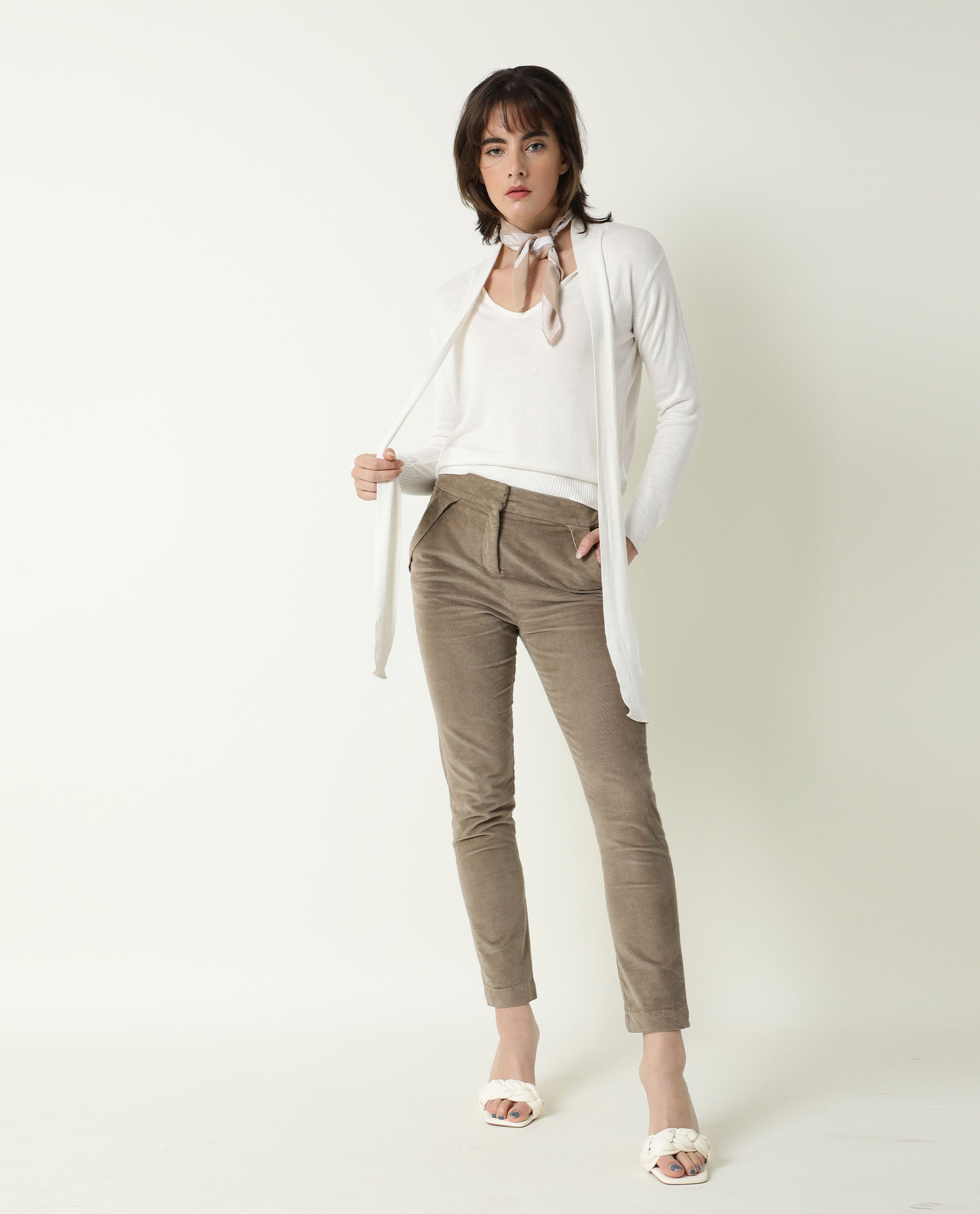 Rareism Women Cord Beige Trousers Solid