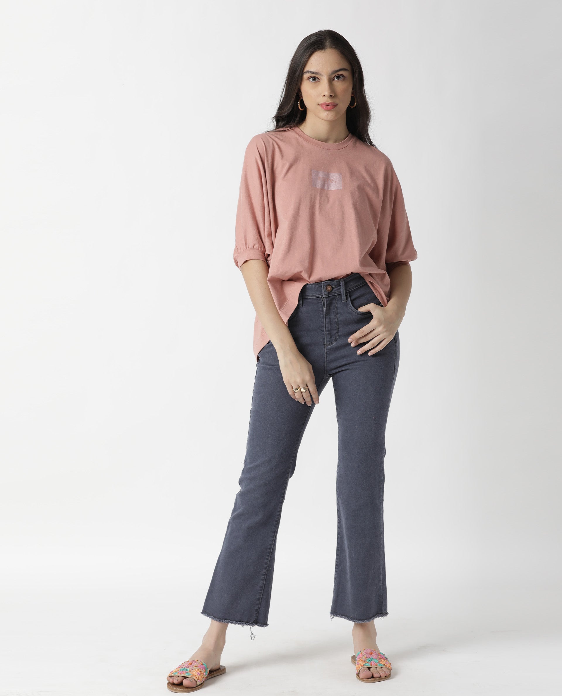 Rareism Womens Hooda 2 Pink T-Shirt Round Neck 3/4Th Sleeve