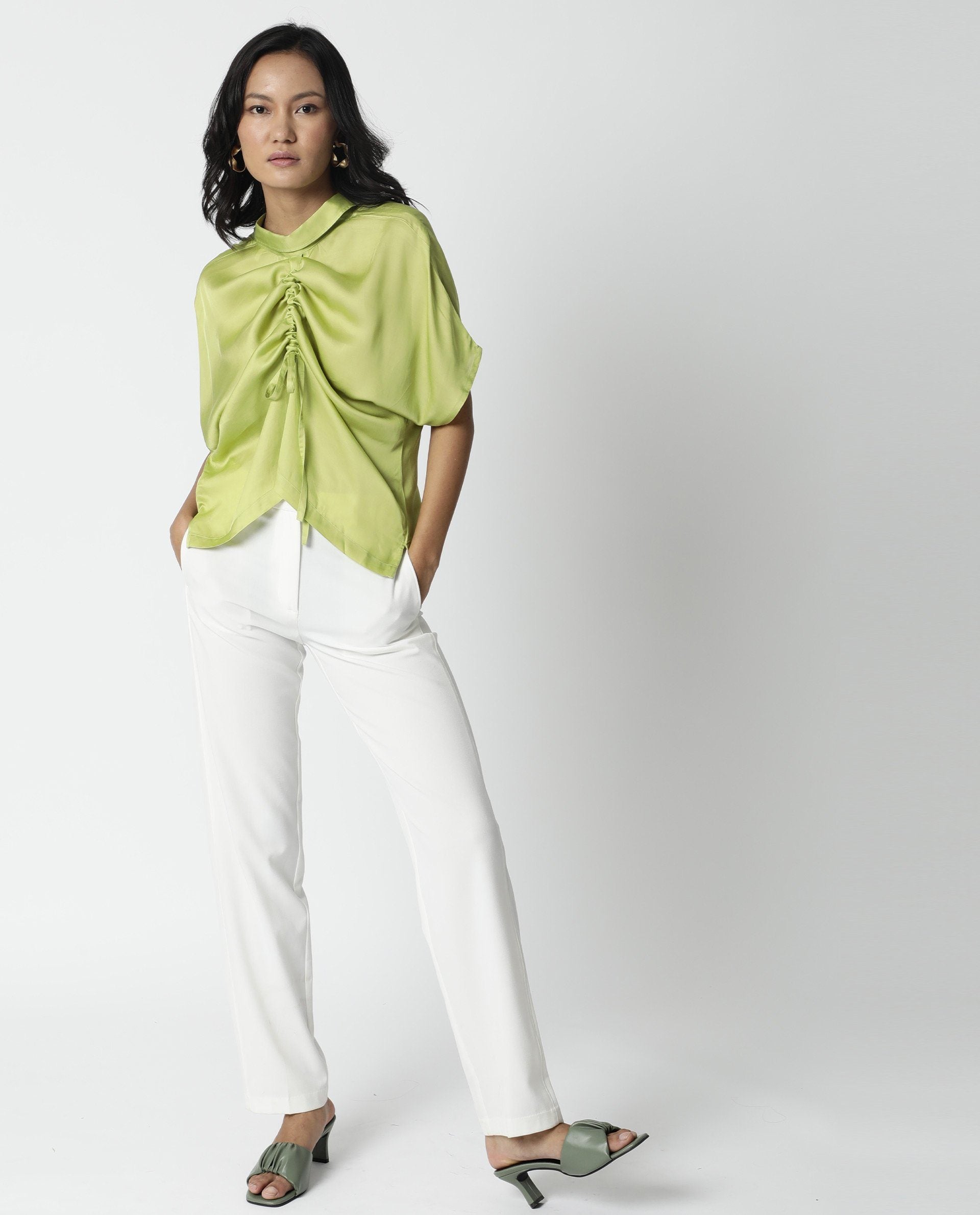 Rareism Women Trop Green Top Short Sleeves Solid