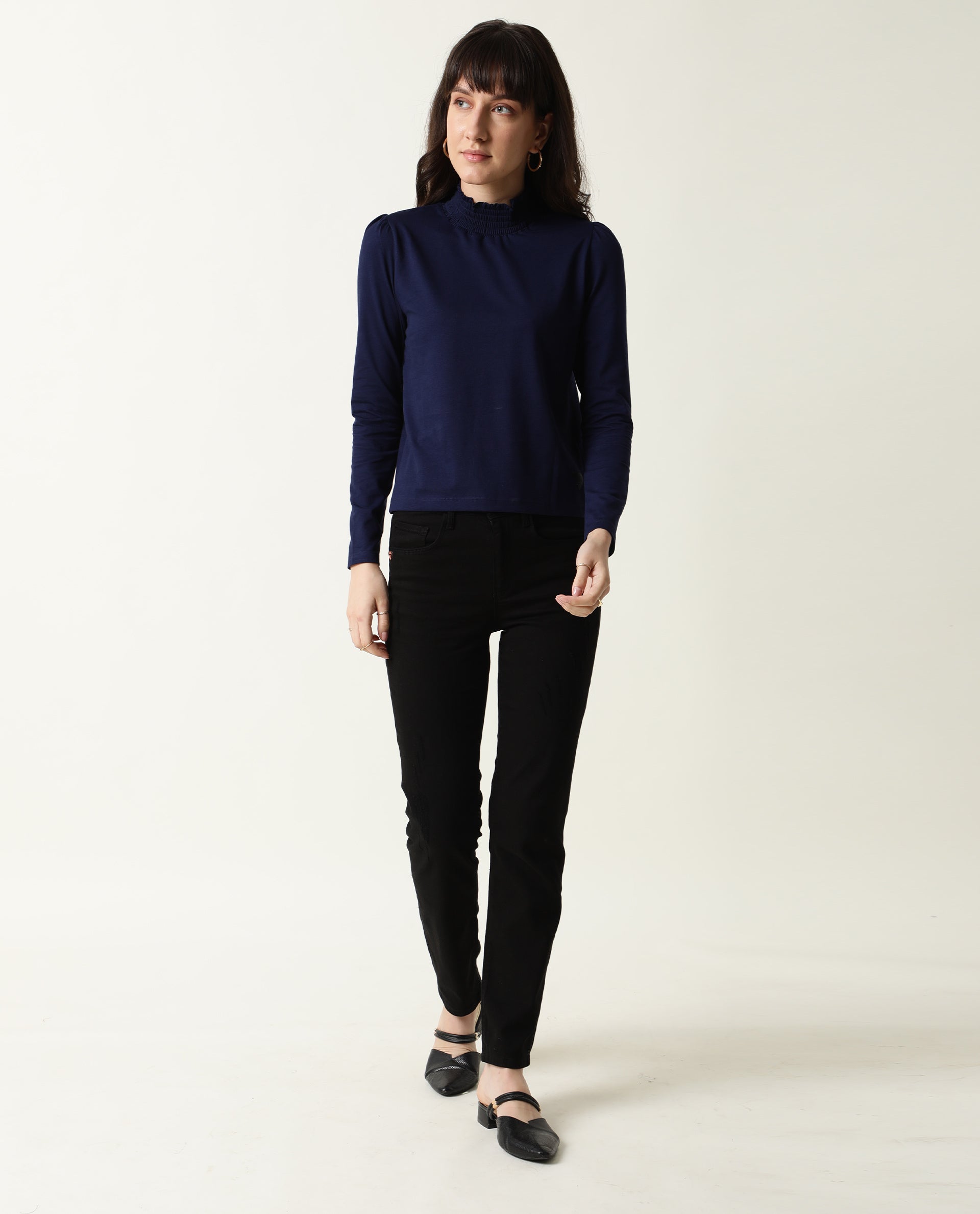 Rareism Women Spinny Navy T-Shirt Full Sleeves