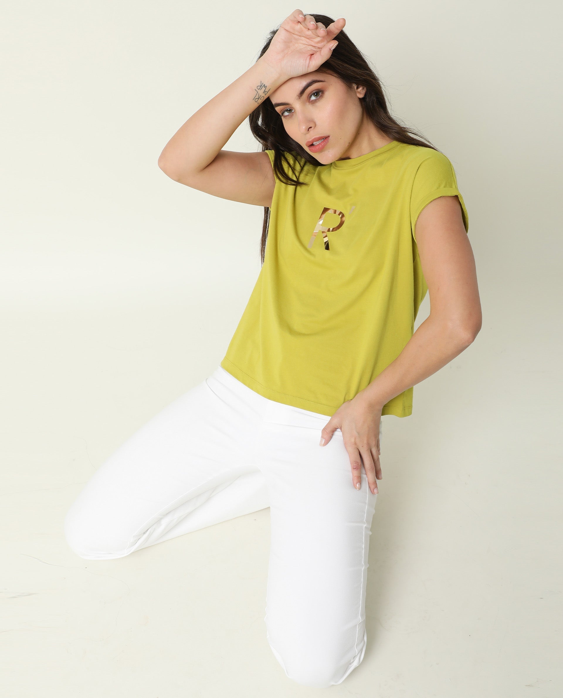 Rareism Women Rad Flouroscent Green Cotton Fabric Regular Fit Half Sleeves Graphic Print Crew Neck T-Shirt
