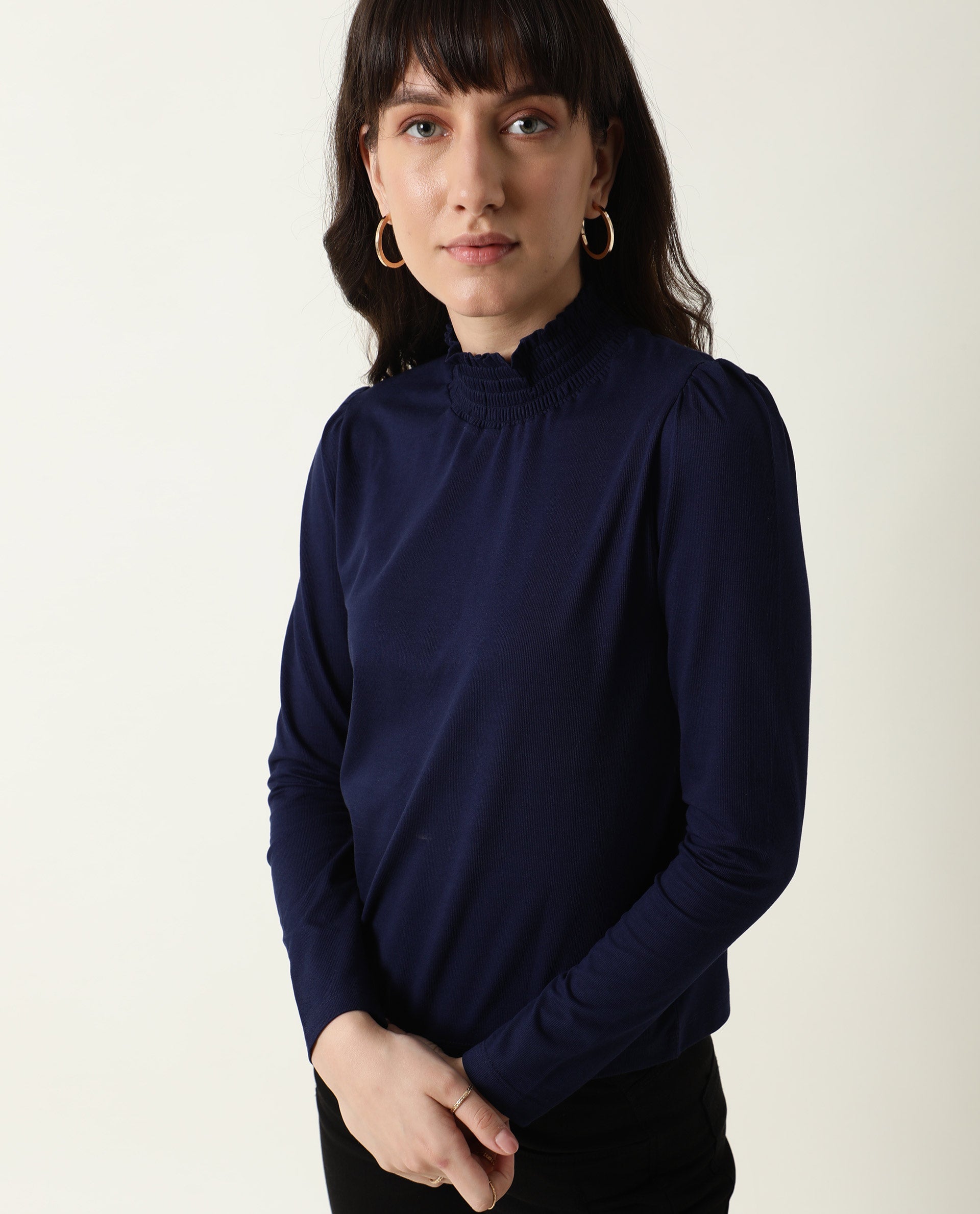 Rareism Women Spinny Navy T-Shirt Full Sleeves