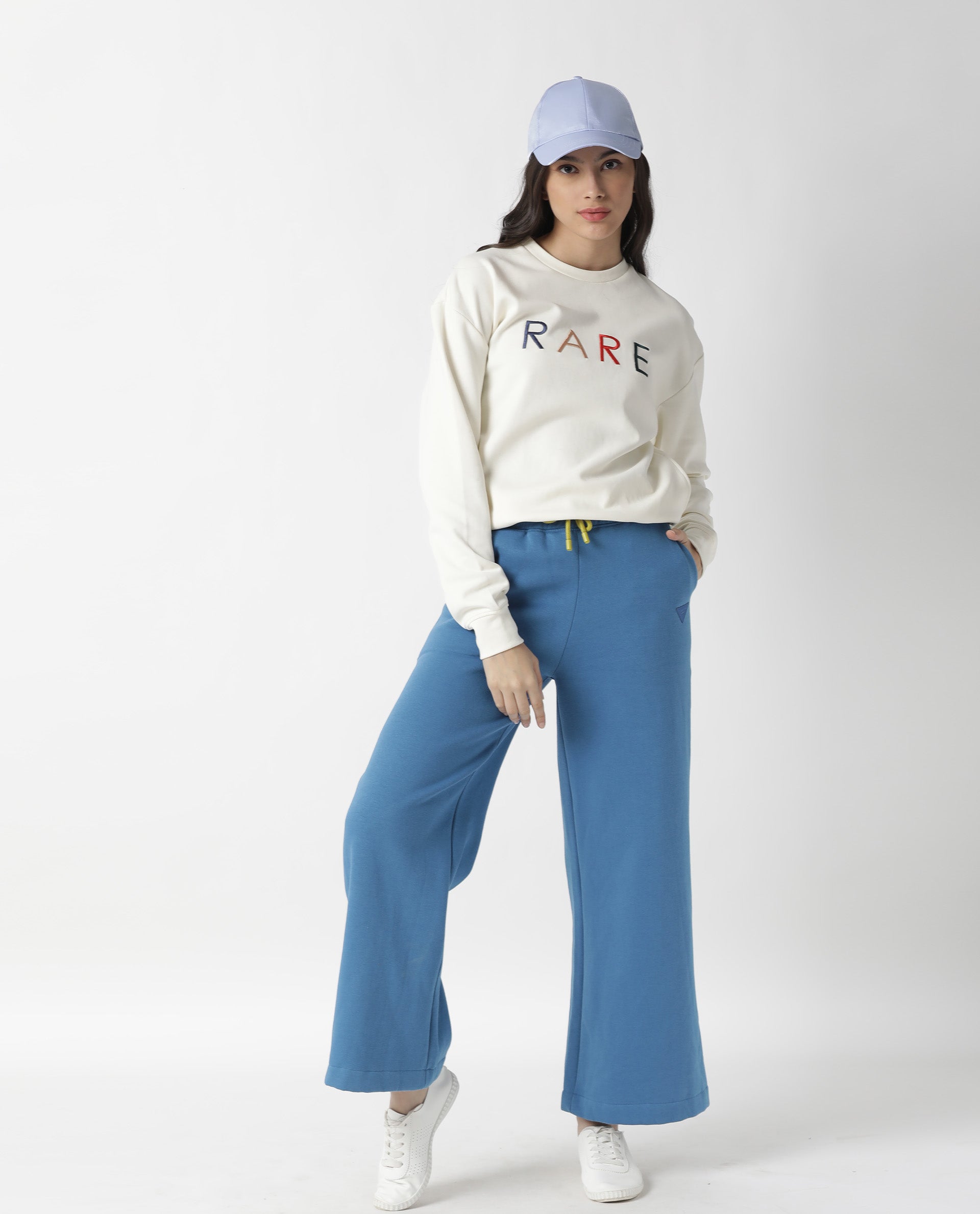 Rareism Women Host Off White Cotton Linen Fabric Relaxed Fit Full Sleeves Solid Crew Neck Sweatshirt