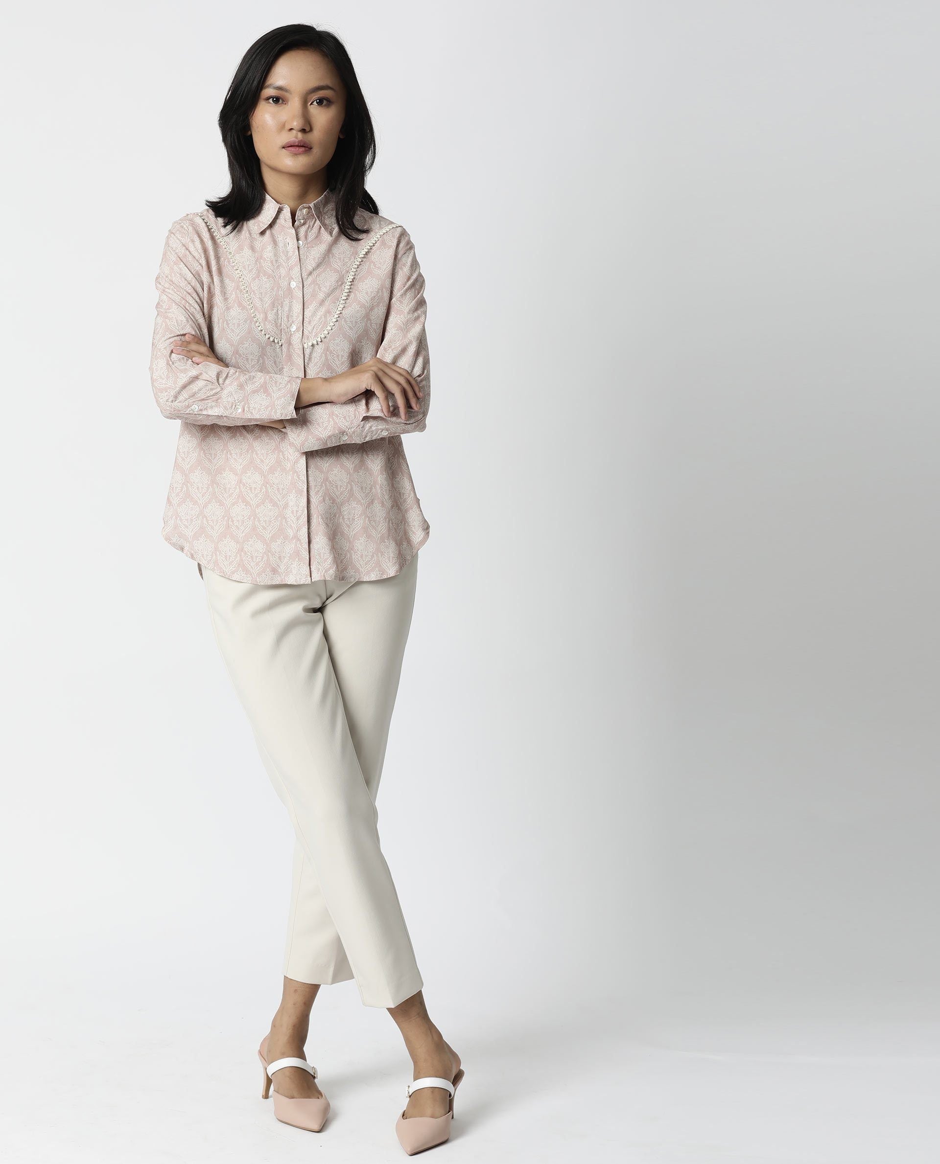 Rareism Women Pretty Pink Top Full Sleeves Printed