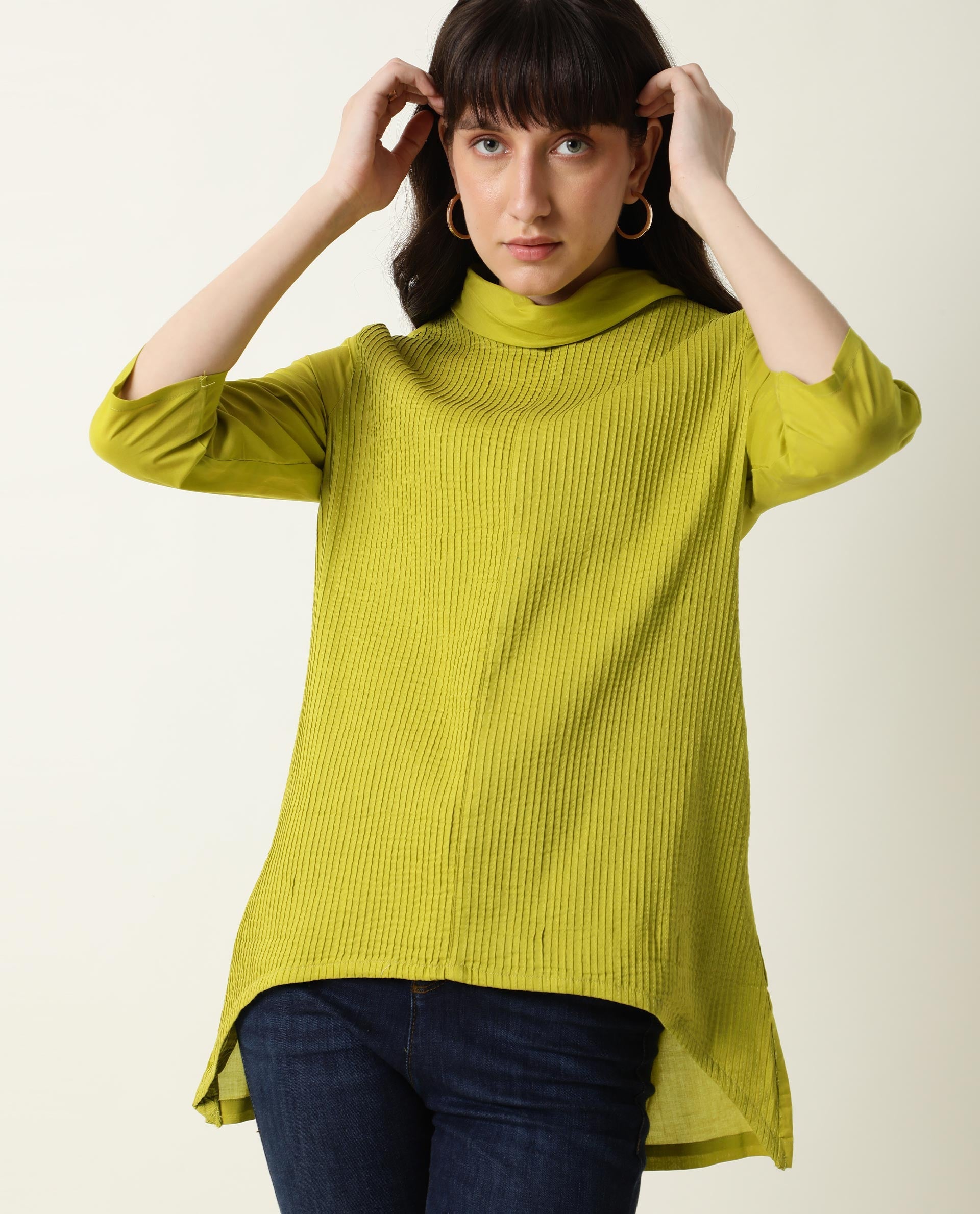 Rareism Women Pins1 Green Top Full Sleeves Solid