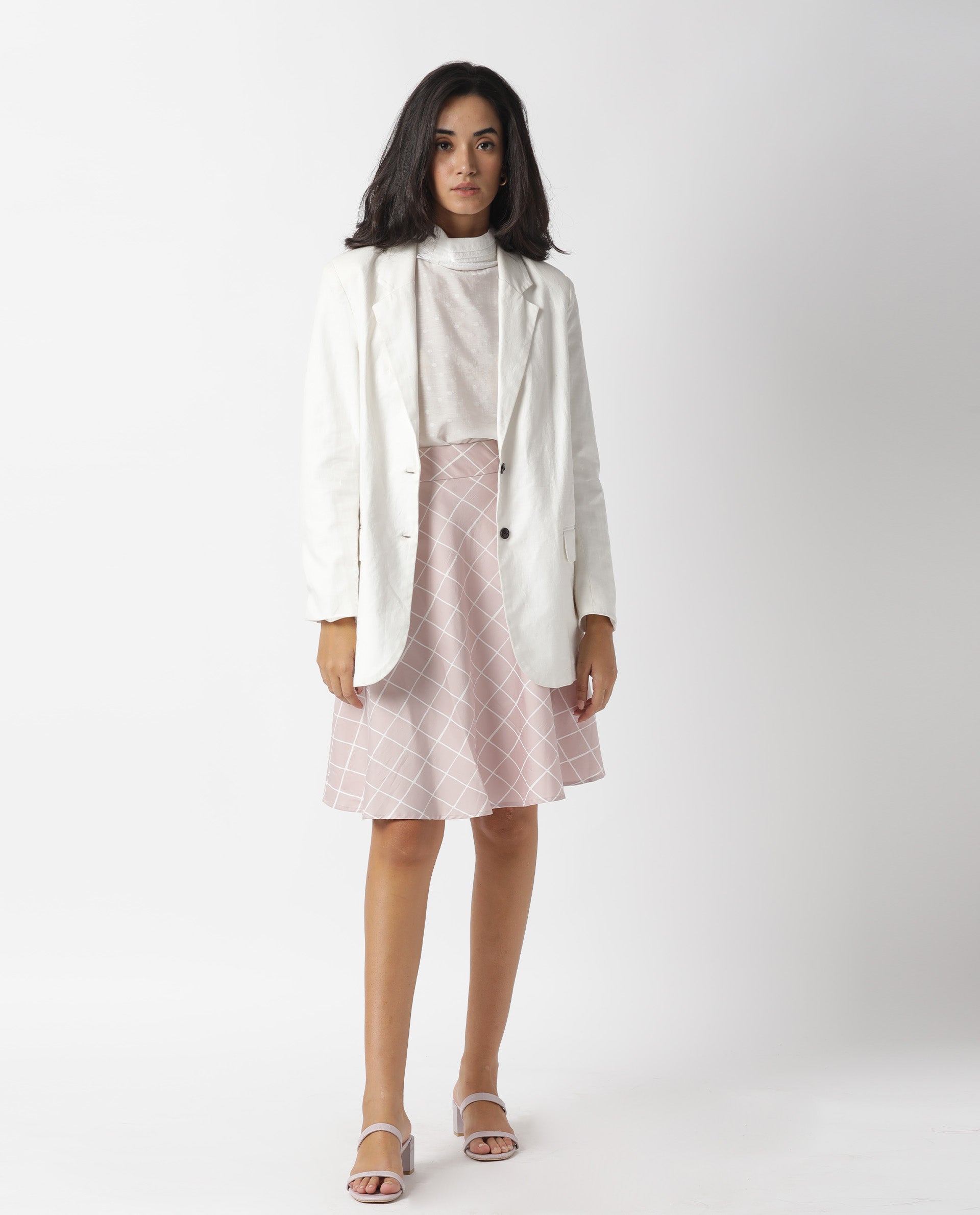 Rareism Women's Dent Pink Checked Knee Length Regular Fit Skirt