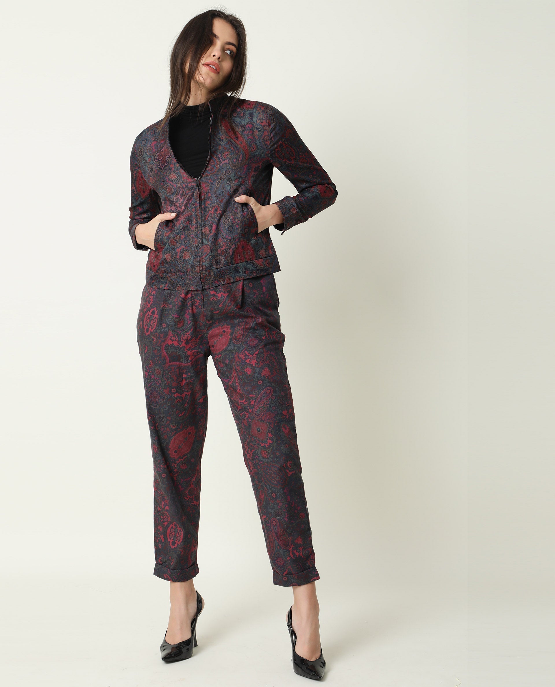 Rareism Womens Krama Pink Jacket Cotton Fabric Fitted Fit Mandarin Neck