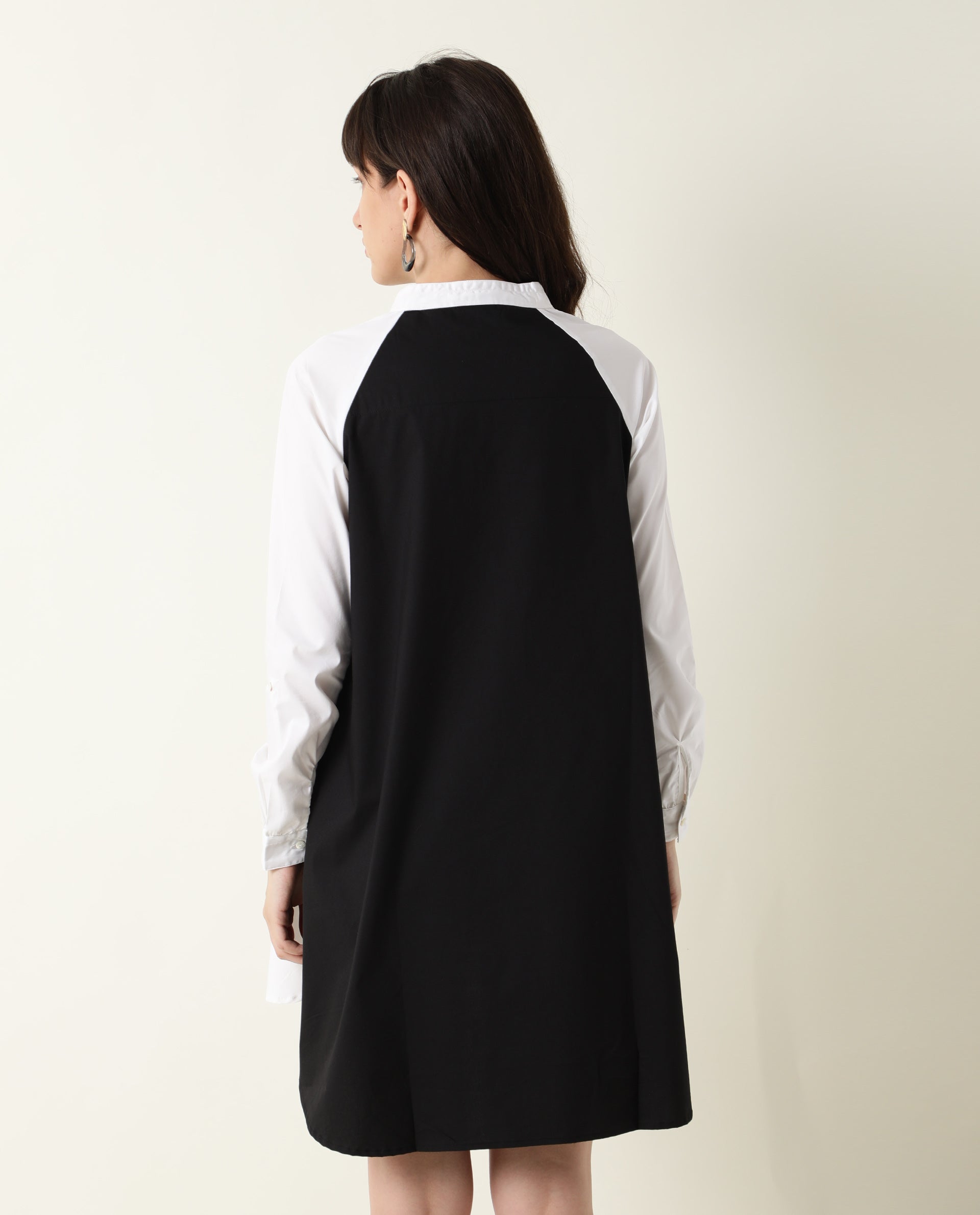 Rareism Womens Hansom Black Dress Cotton Lycra Fabric Regular Fit Mandrain Neck