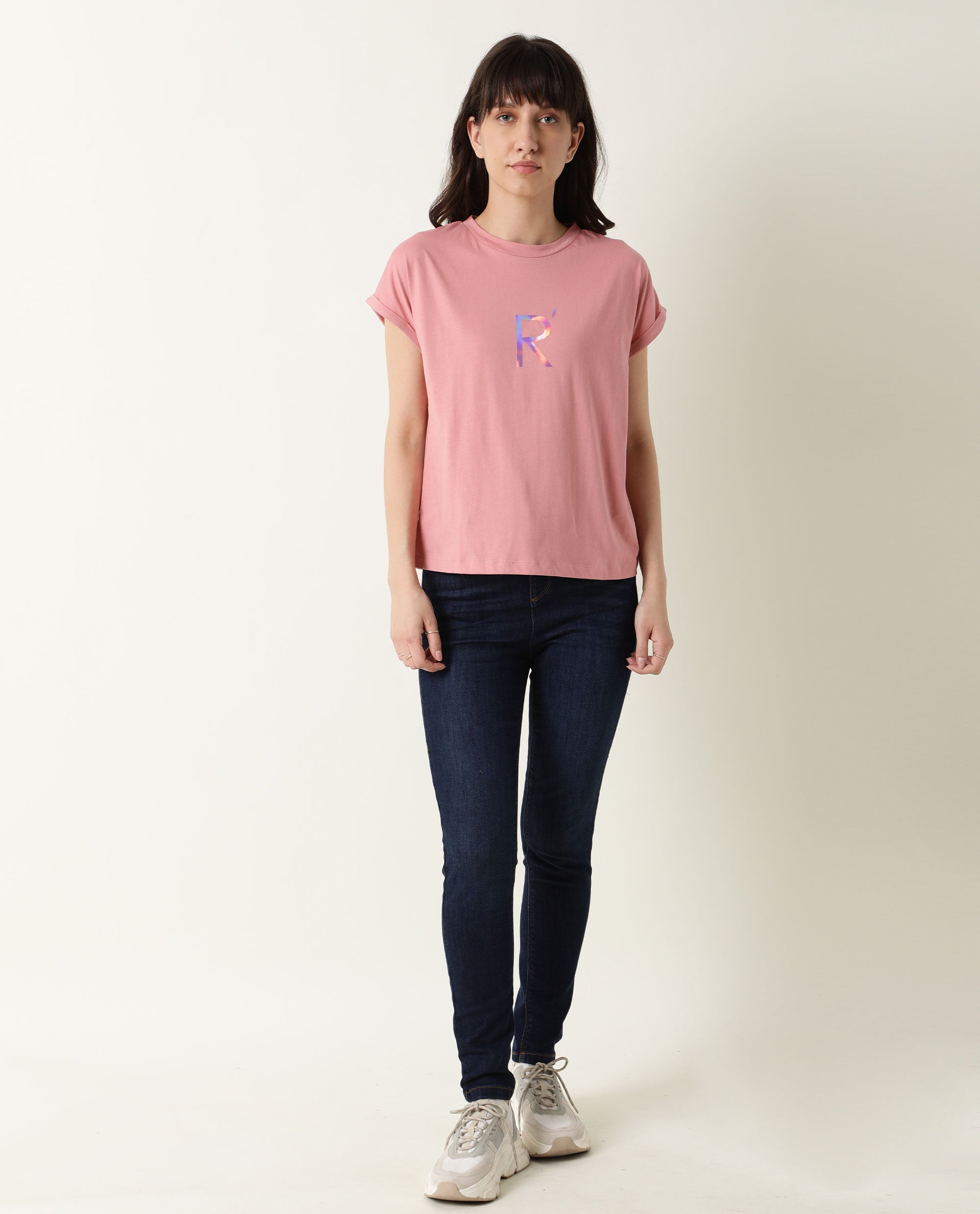 Rareism Women Rad Pink Cotton Fabric Regular Fit Half Sleeves Graphic Print Crew Neck T-Shirt