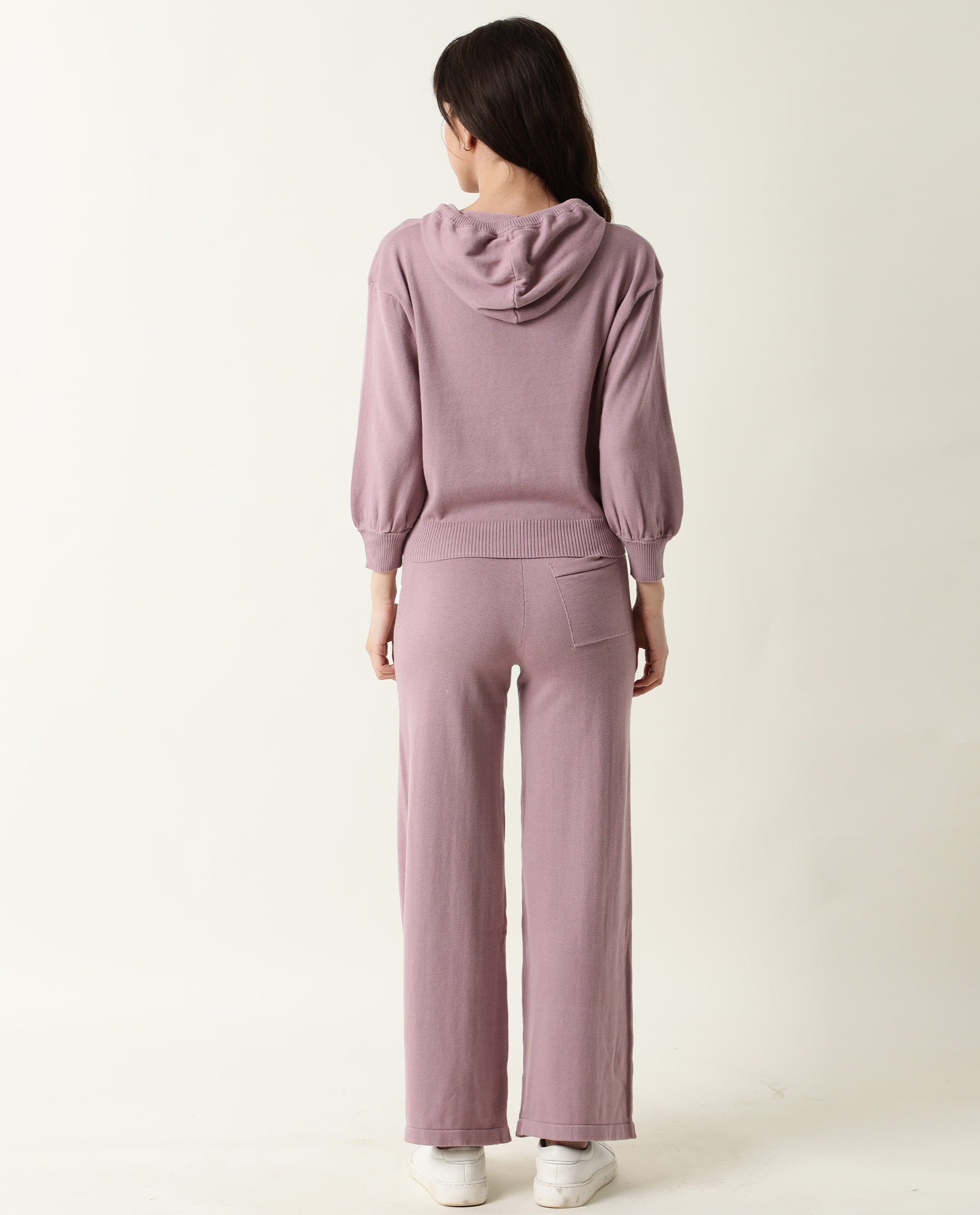 Rareism Women's Finn Silver Pink Cotton Hooded Plain Straight Fit Track Suit