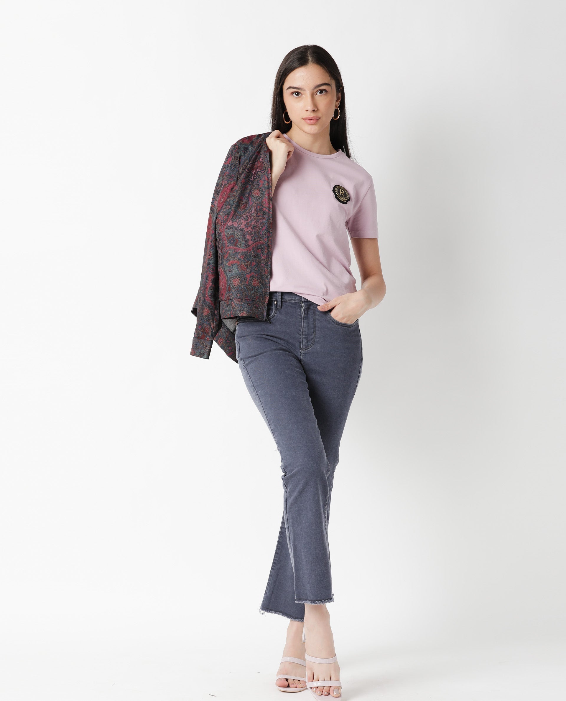 Rareism Women Fuji Pink Cotton Fabric Regular Fit Half Sleeves Graphic Print Crew Neck T-Shirt