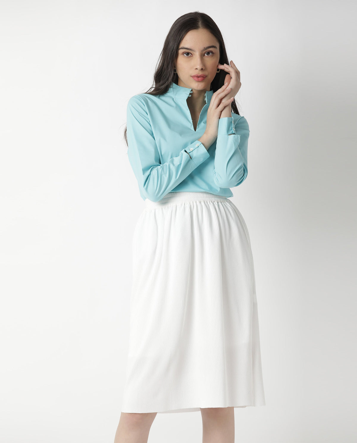 Rareism Women Float Blue Top Full Sleeves Solid