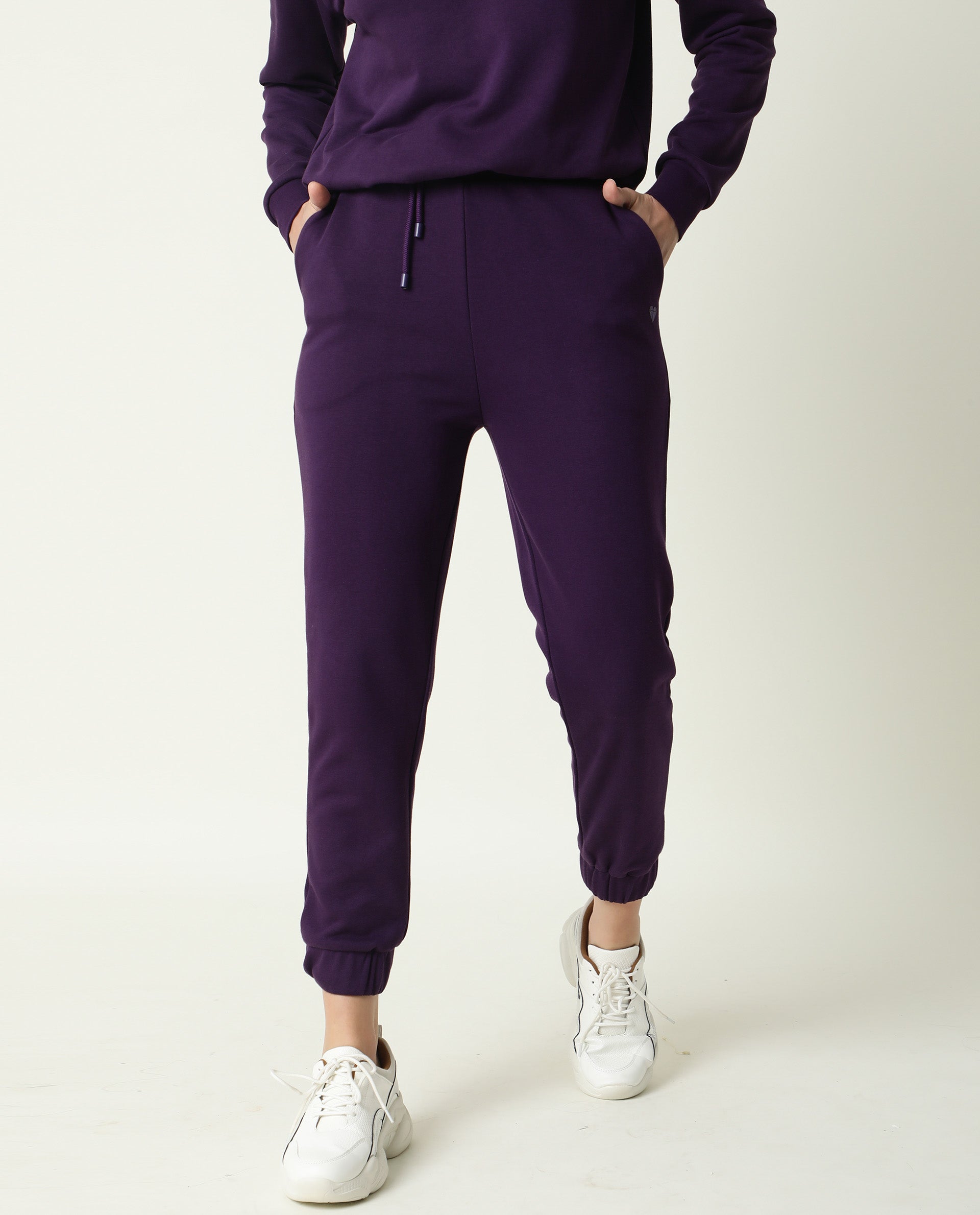 Rareism Women Lois Purple Track Pant Cotton Fabric Drawstring Closure Solid