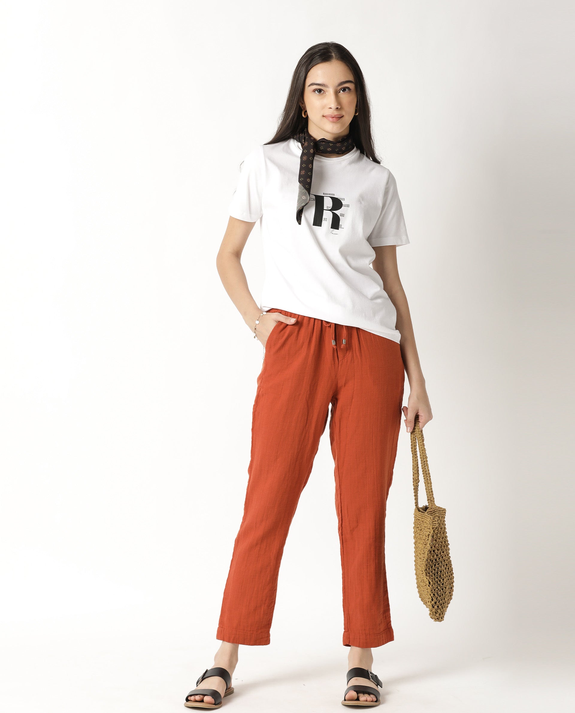 Rareism Women Moes White Cotton Fabric Regular Fit Half Sleeves Graphic Print Round Neck T-Shirt