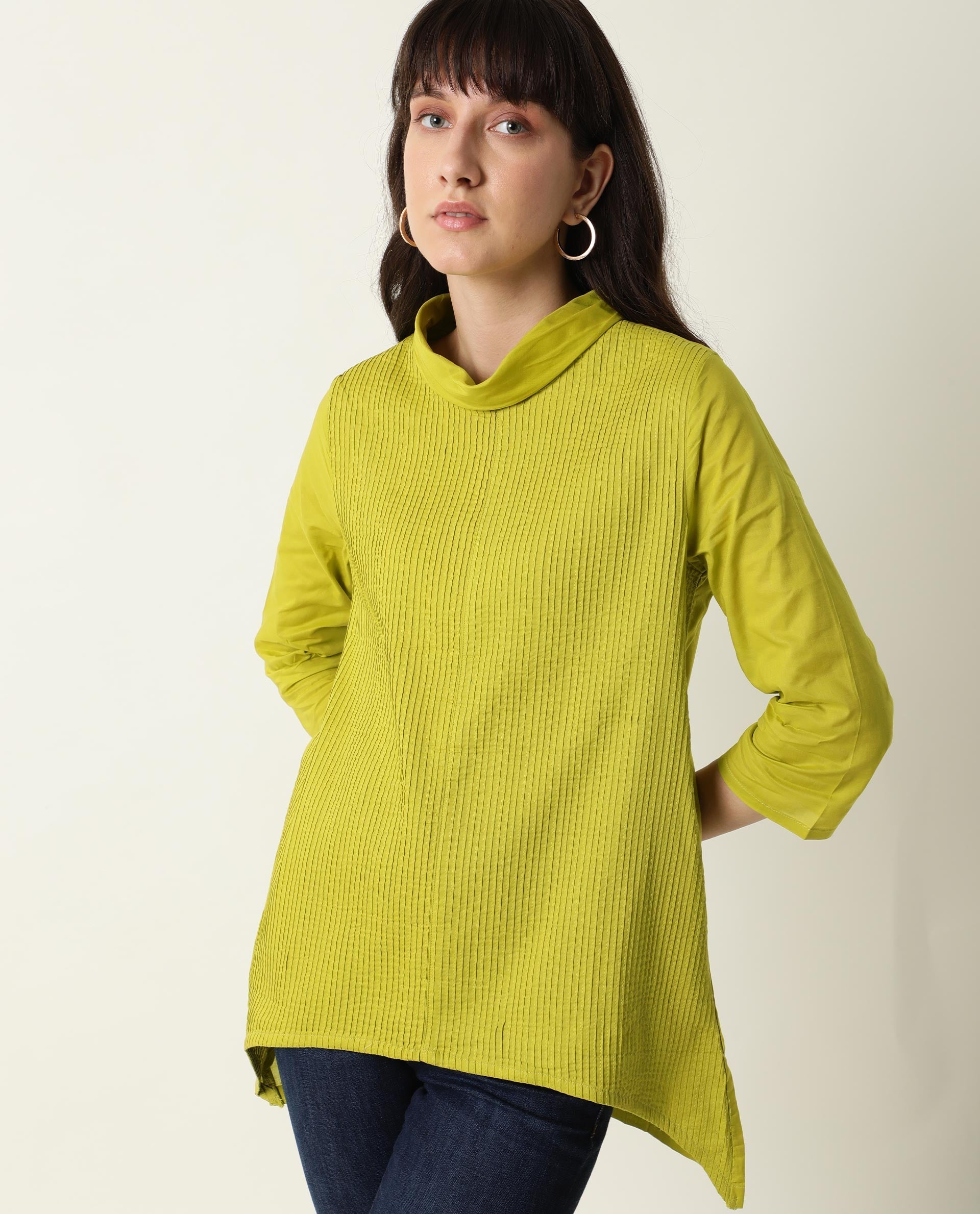 Rareism Women Pins1 Green Top Full Sleeves Solid