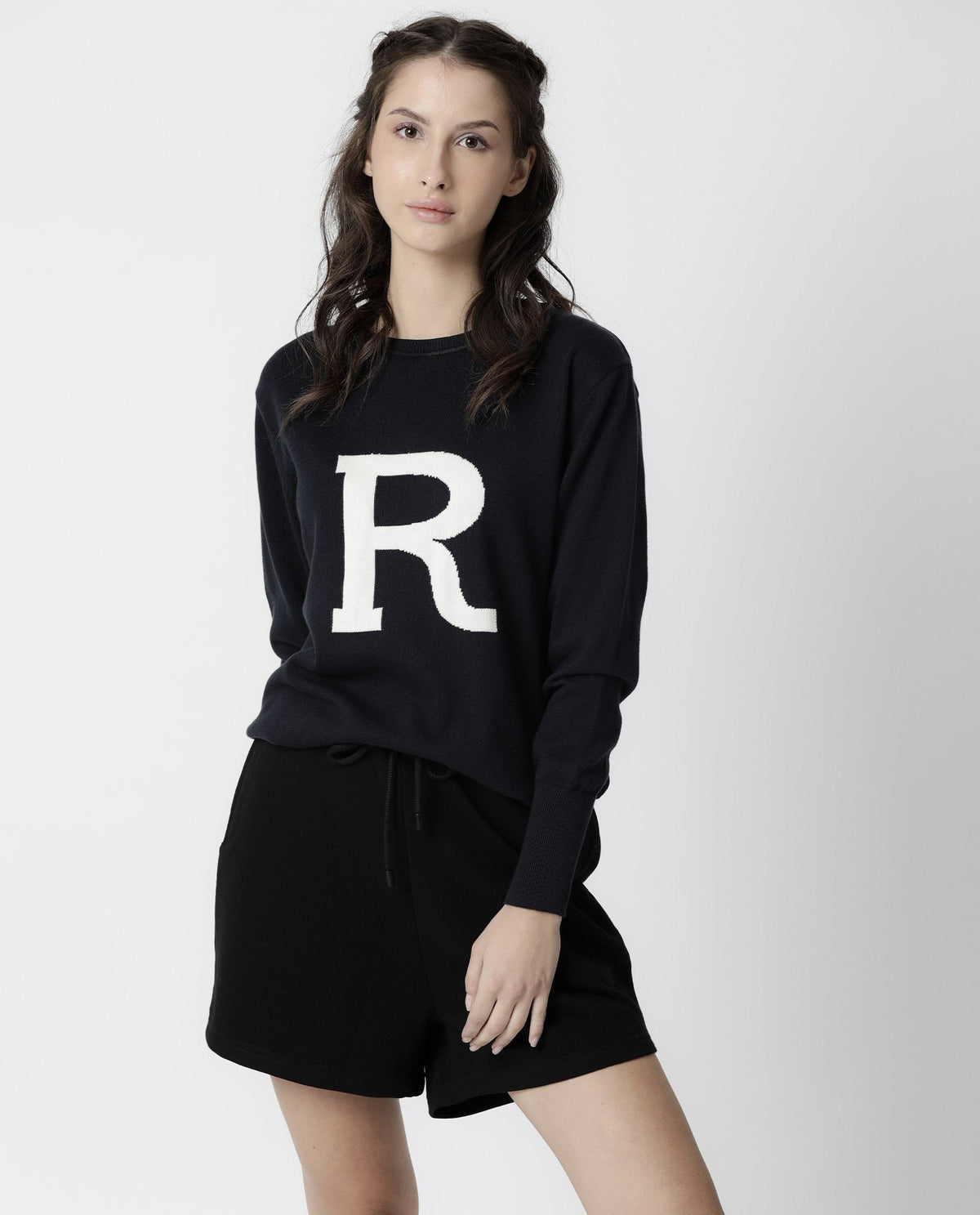 Rareism Womens Spence Black Shorts Regular Fit Polycotton Fabric Mid Rise Elasticated Waistband