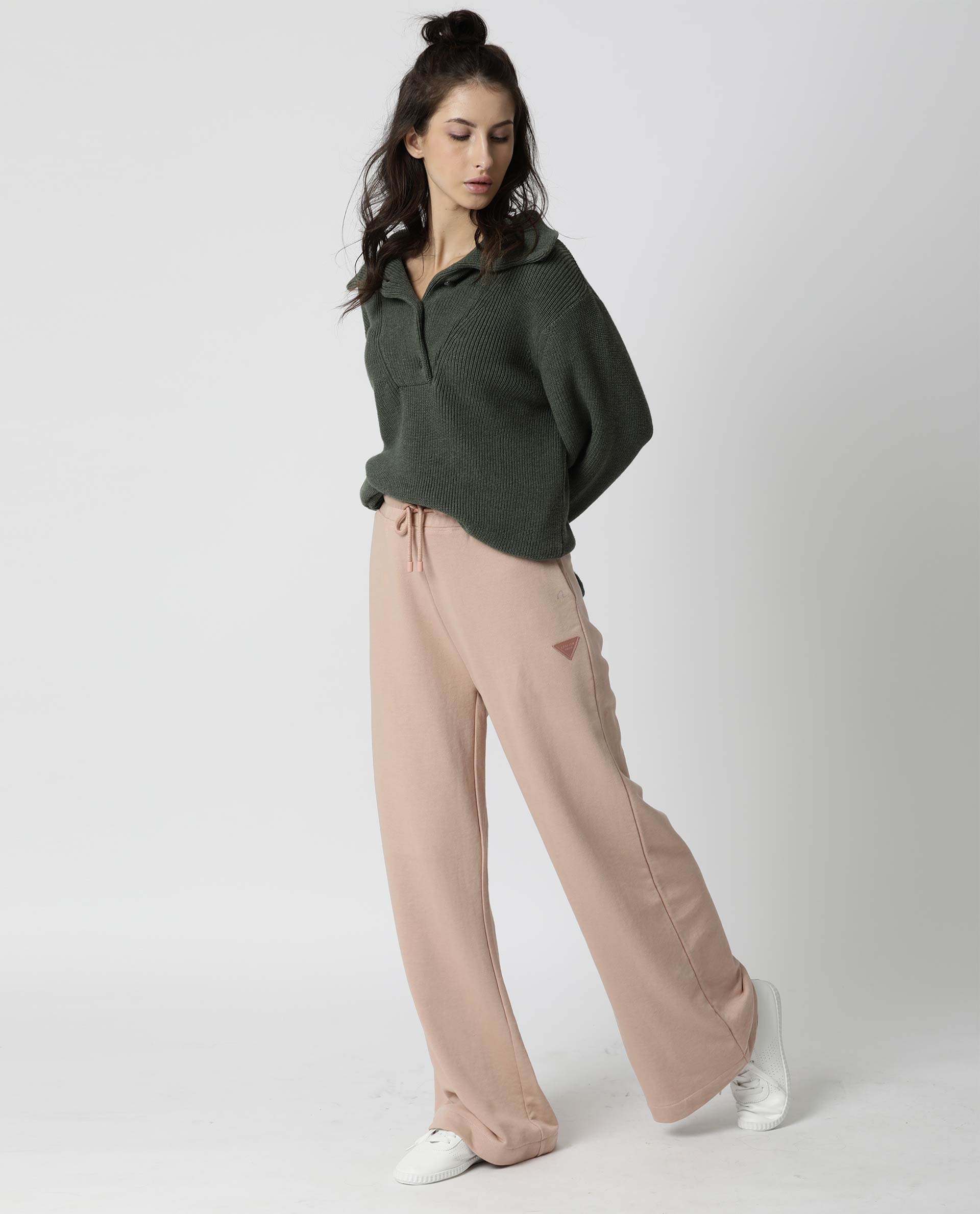 Rareism Women Swing Green Sweater Full Sleeves Solid