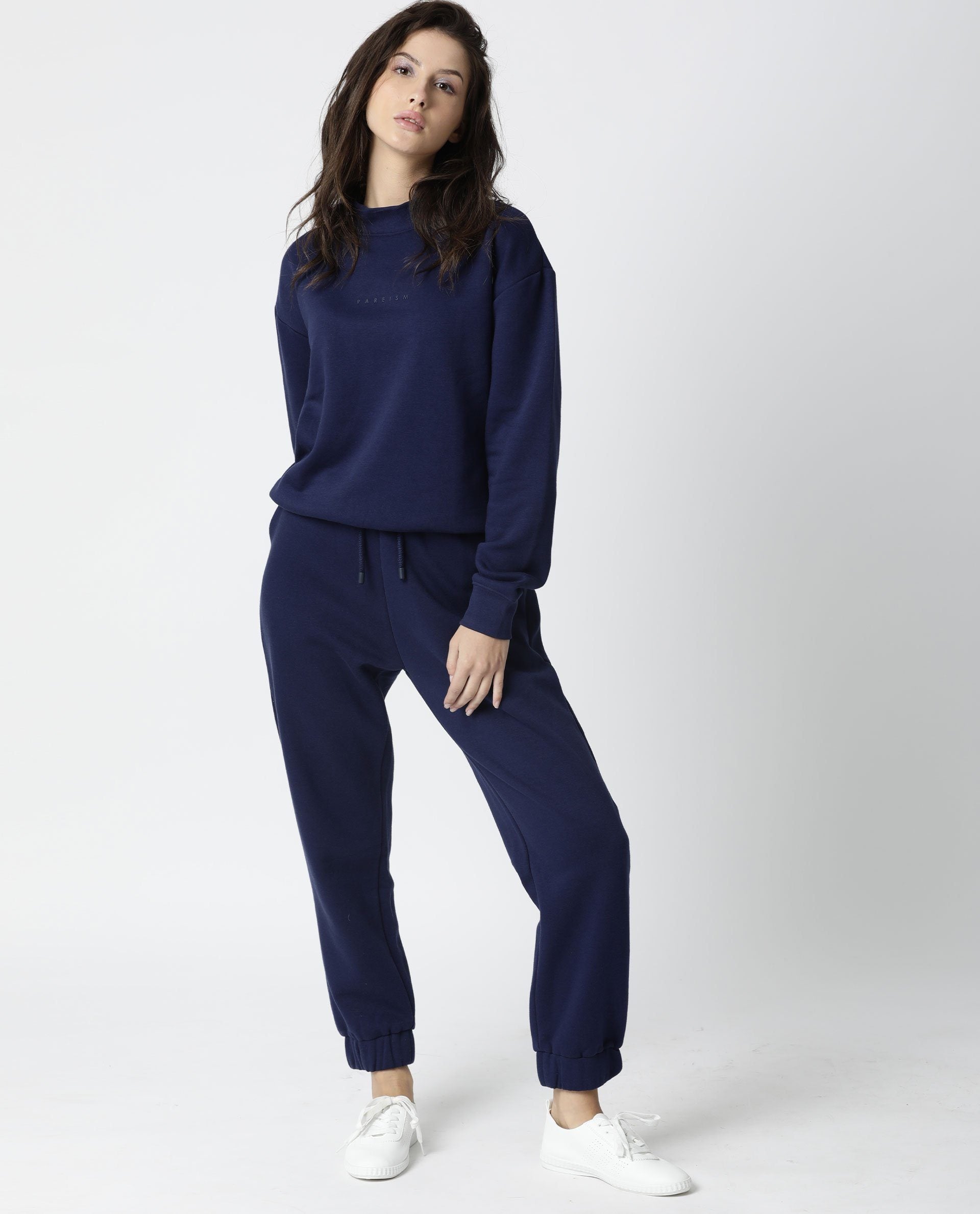 Rareism Womens Fury Blue Sweatshirt Relaxed Fit Full Sleeves