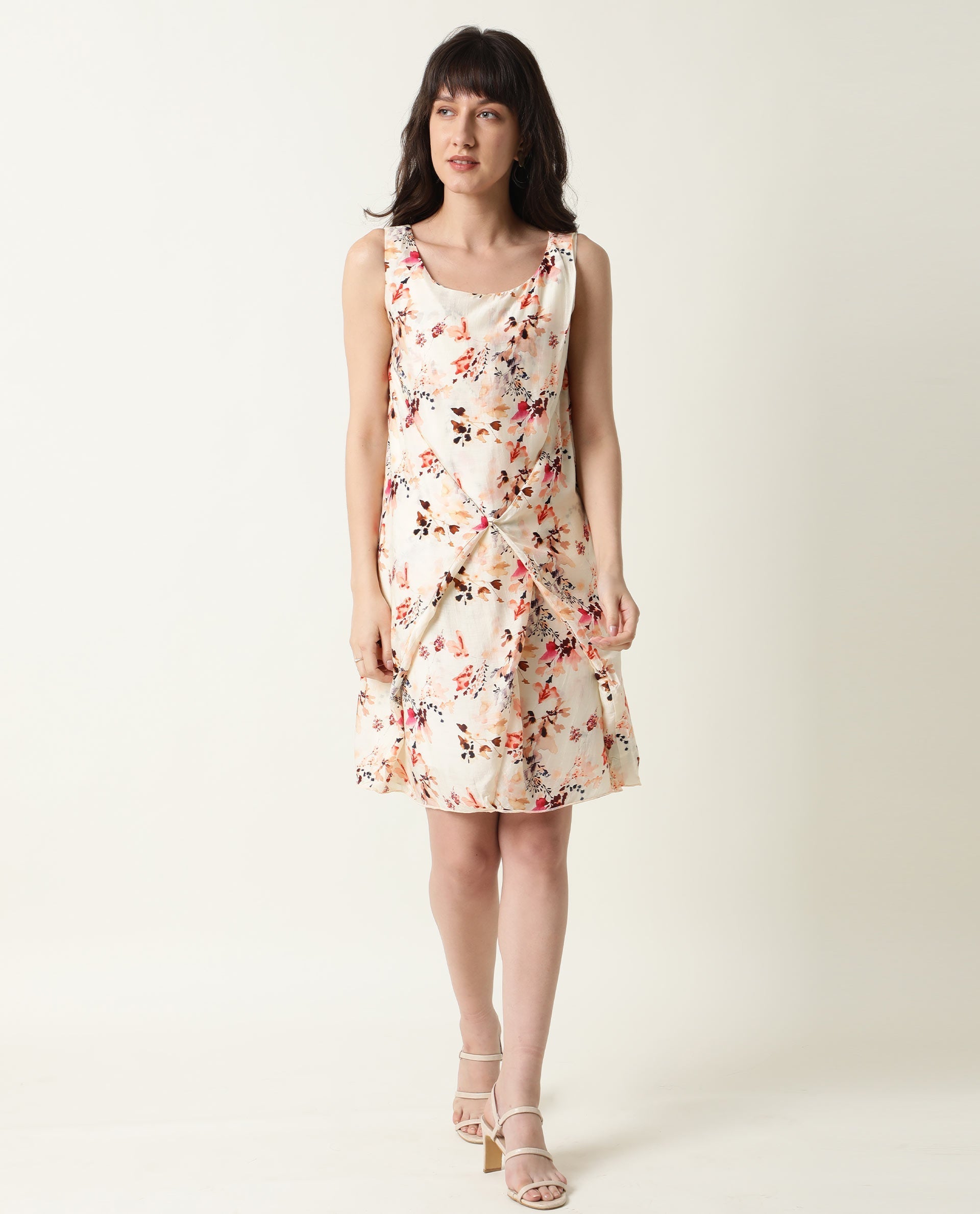 Rareism Womens Savana Beige Dress Short Length Tencel Fabric Sleeveless