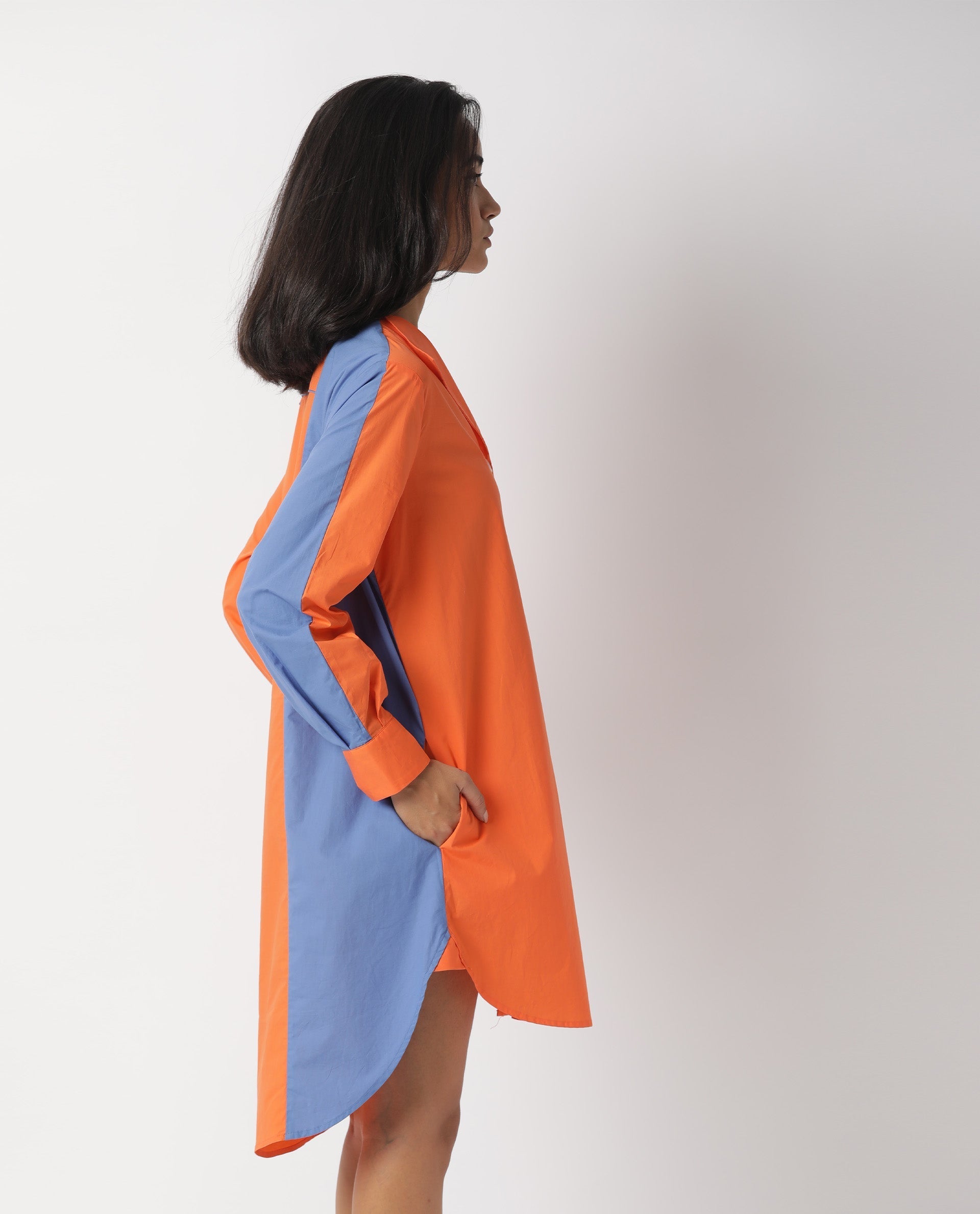 Rareism Women Tally Orange Lapel Collar Full Sleeves Front Full Button Closure Placket And Pockets Mini Dress