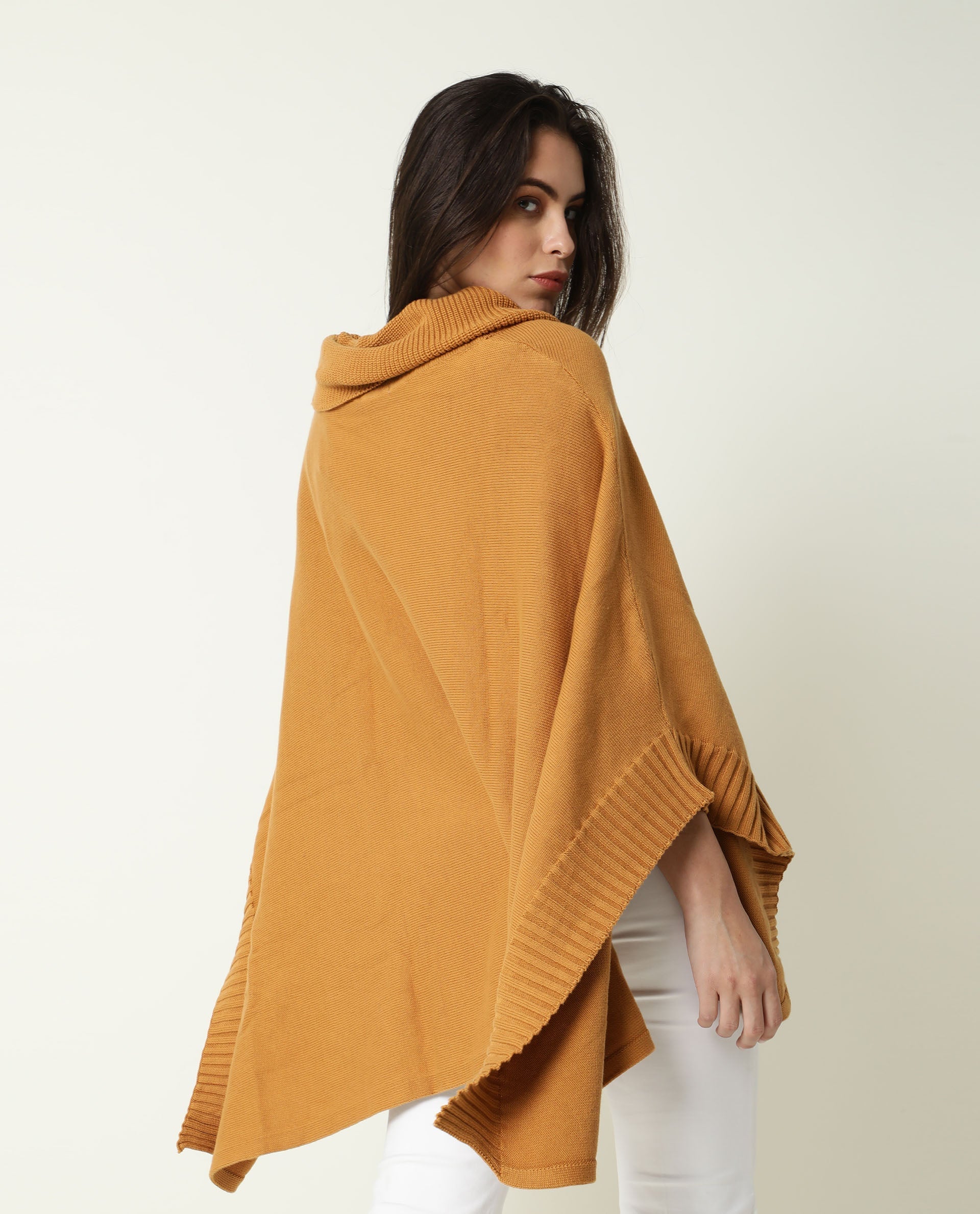 Rareism Womens Kafty Brown Over Layer Tube Neck Half Sleeve Oversize Fit