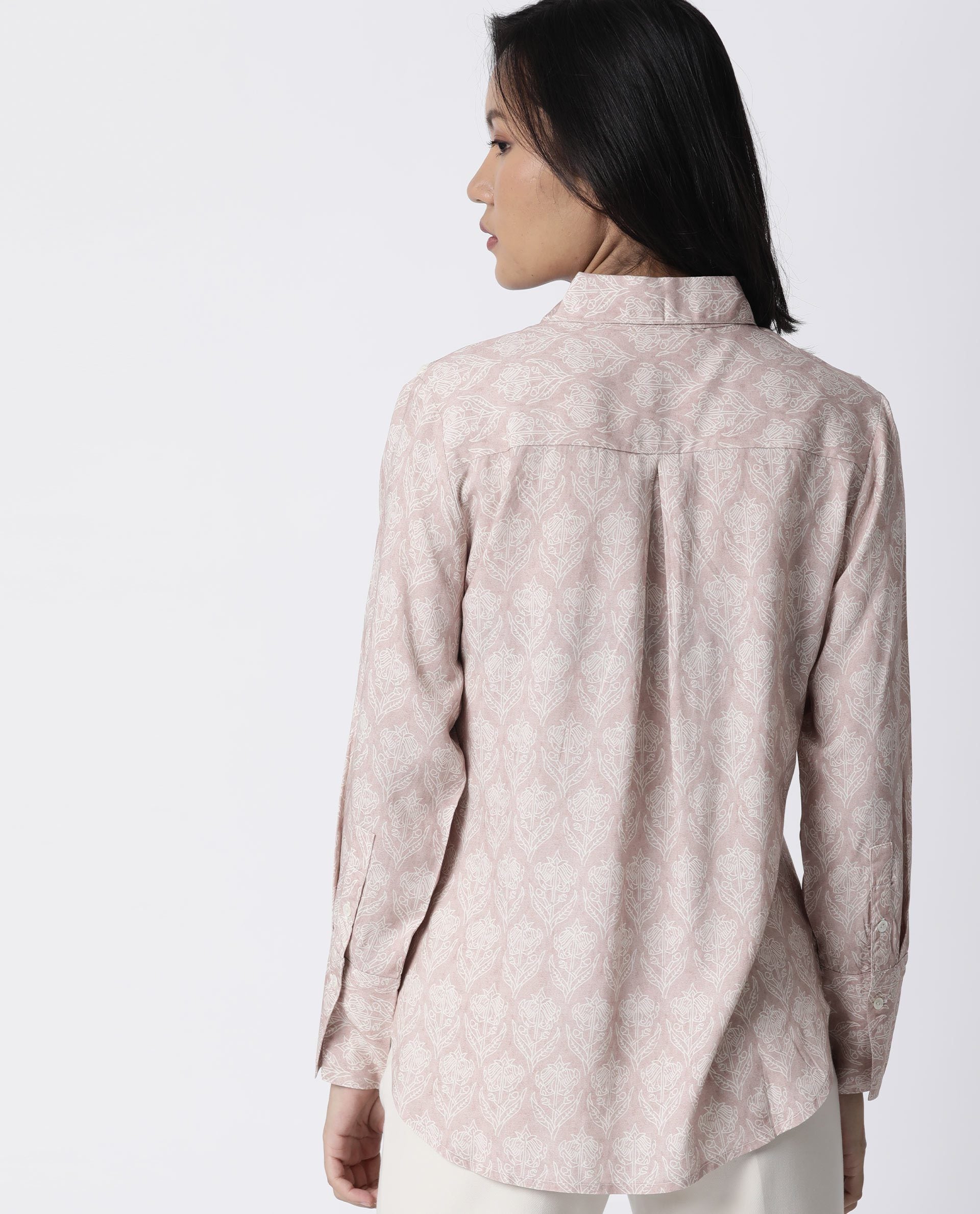 Rareism Women Pretty Pink Top Full Sleeves Printed
