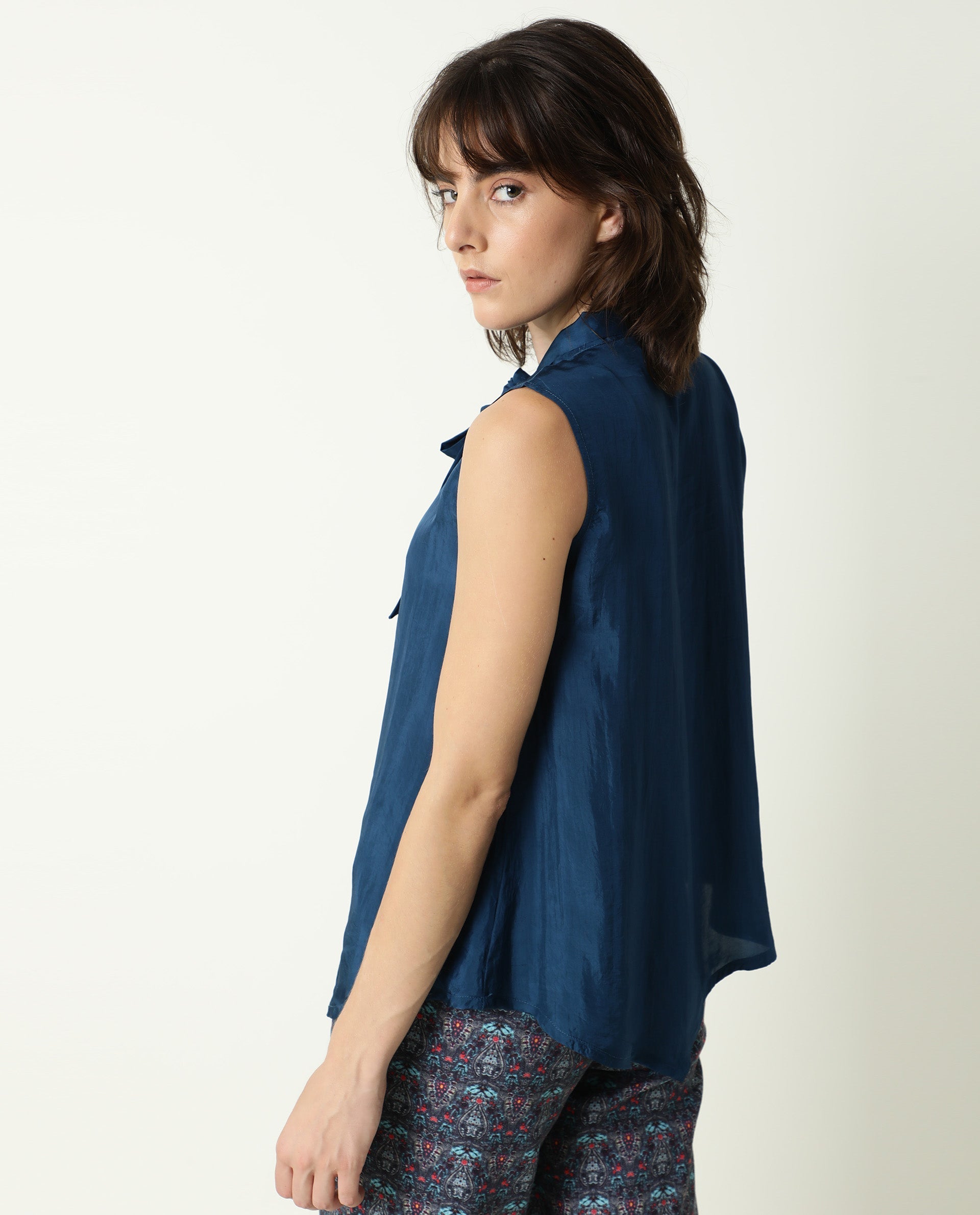 Rareism Womens Mac Petrol Top Viscose Fabric Sleeveless Tie Up