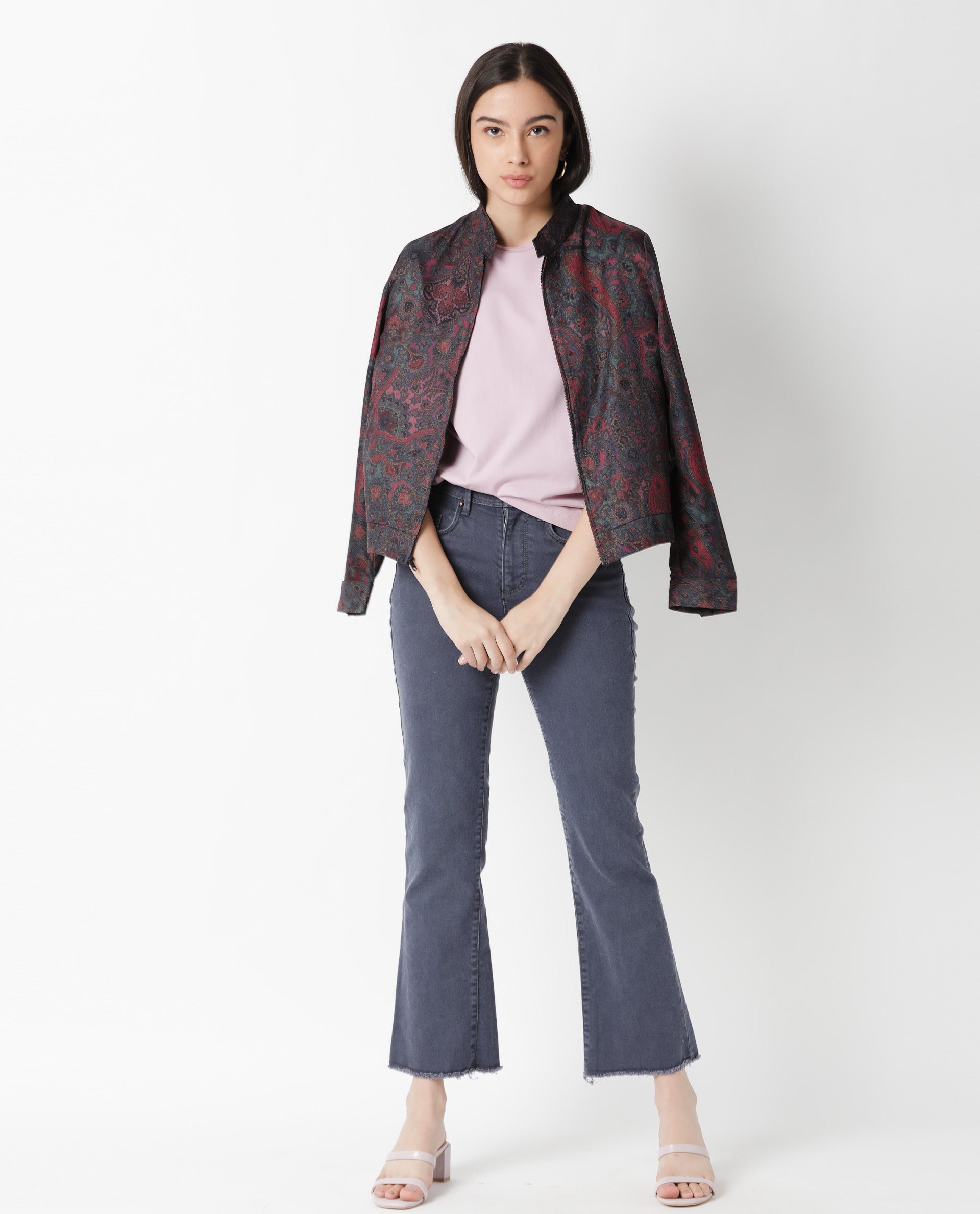 Rareism Women Fuji Pink Cotton Fabric Regular Fit Half Sleeves Graphic Print Crew Neck T-Shirt