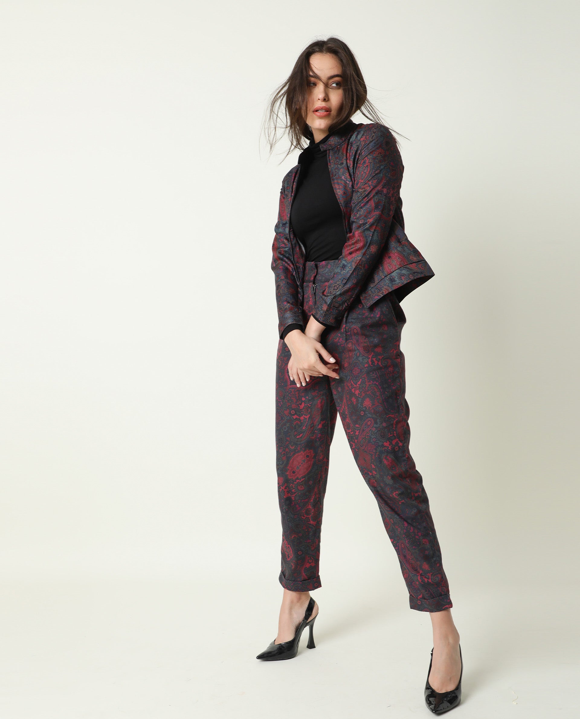 Rareism Womens Krama Pink Jacket Cotton Fabric Fitted Fit Mandarin Neck