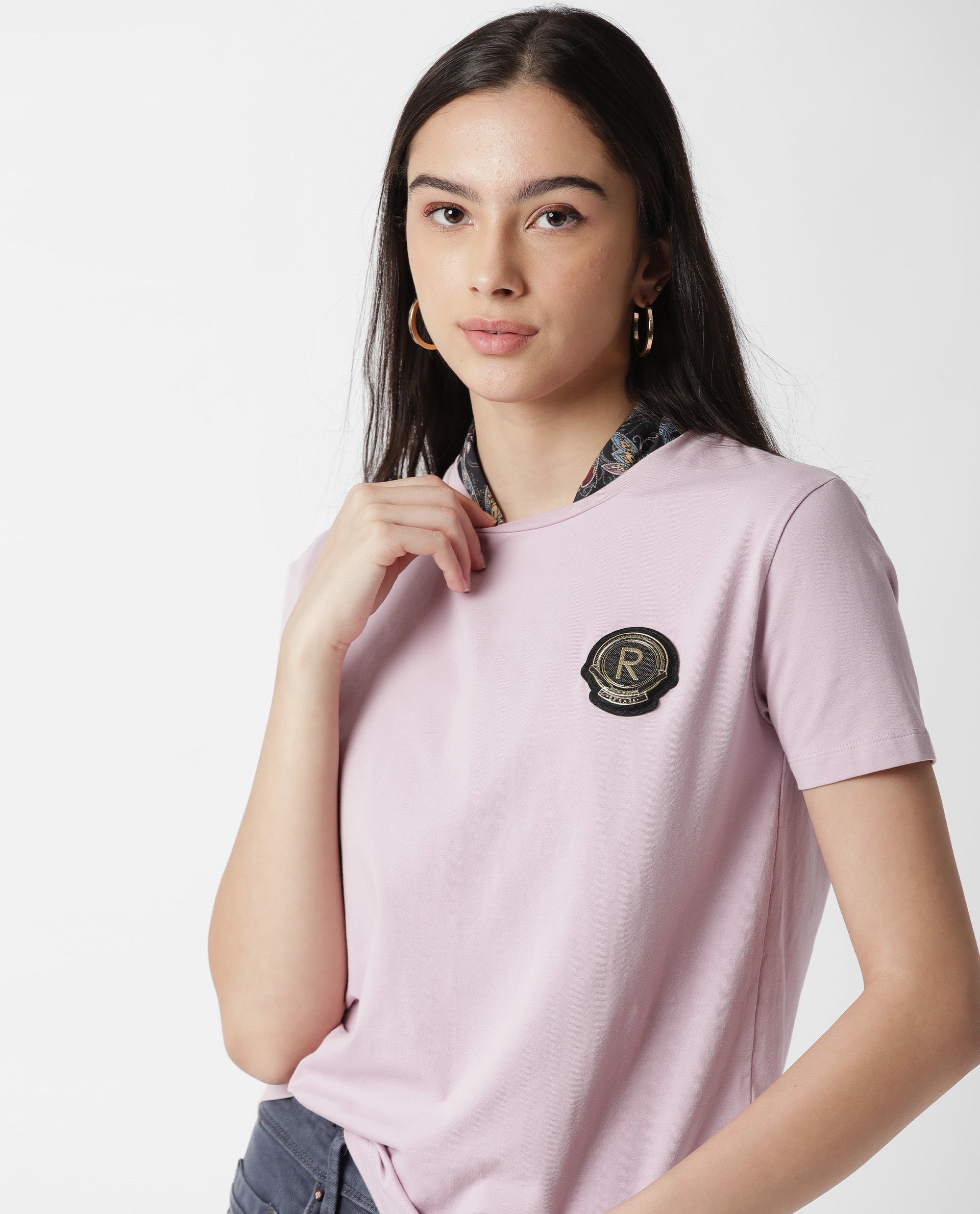 Rareism Women's Fuji Pink Cotton Crew Neck Graphic Print Regular Fit T-Shirt